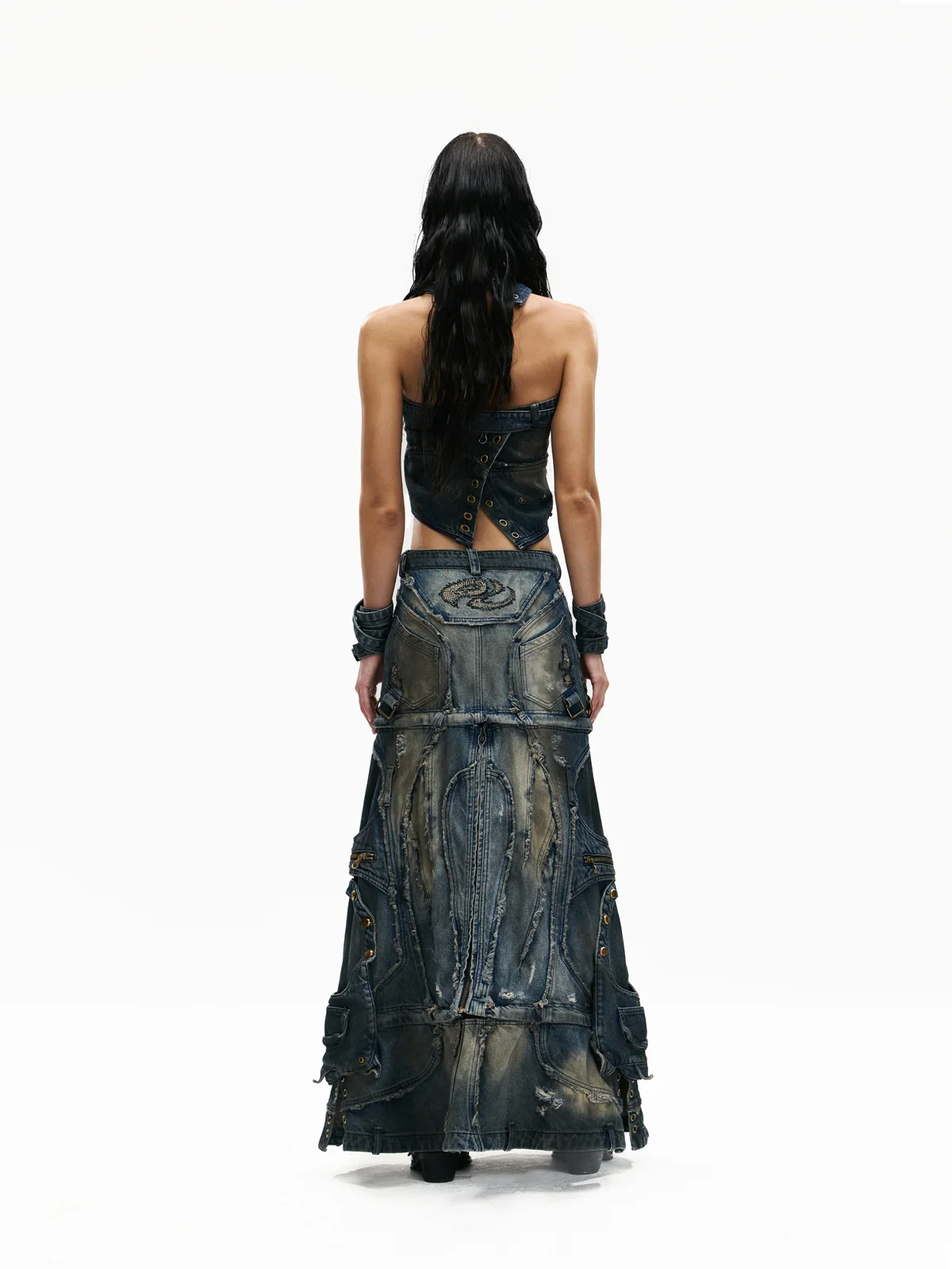 Personsoul Detachable Denim Cargo Skirt (6 in 1)