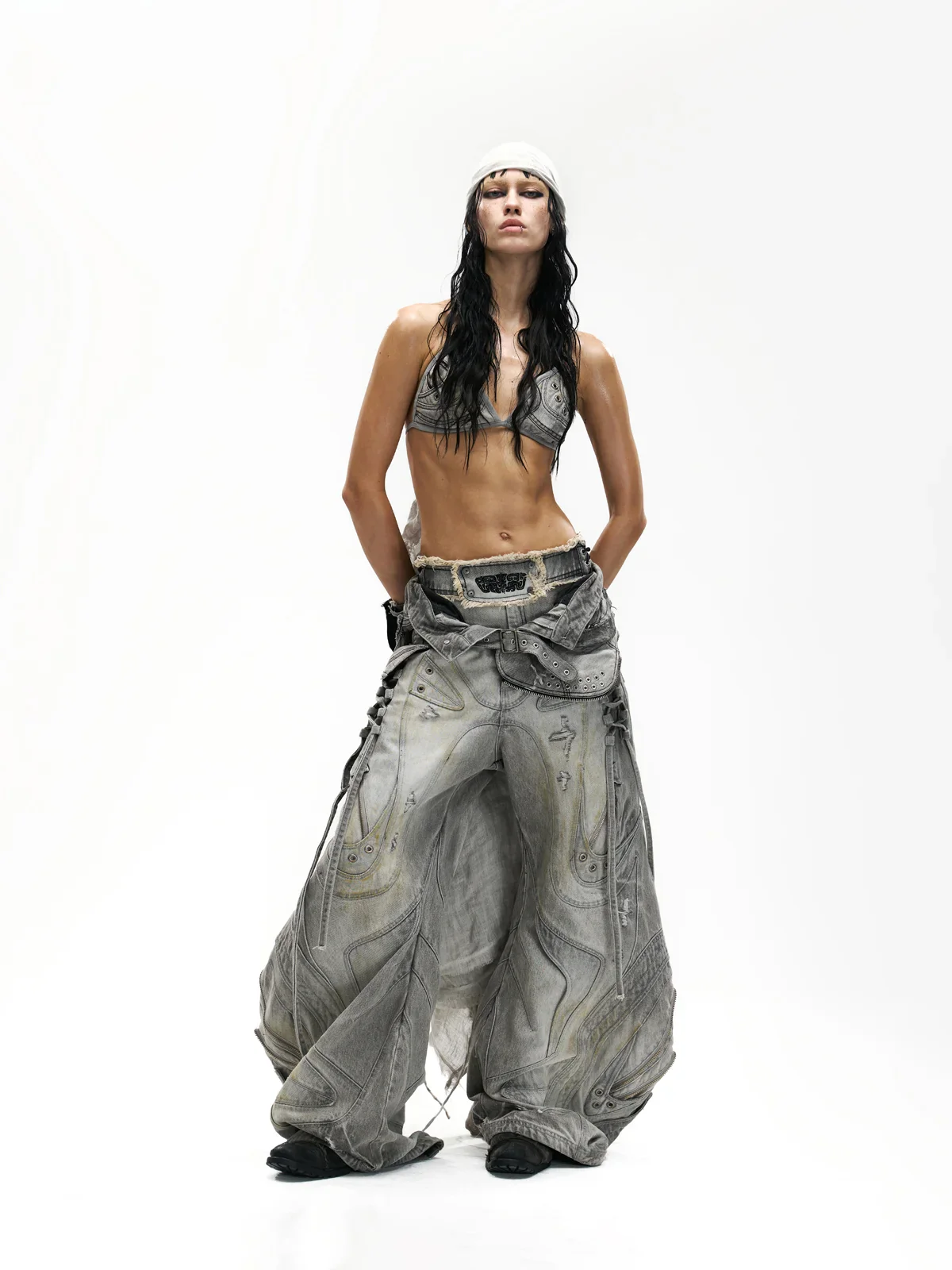 Deconstructed Exaggerated Flared Patchwork Jeans