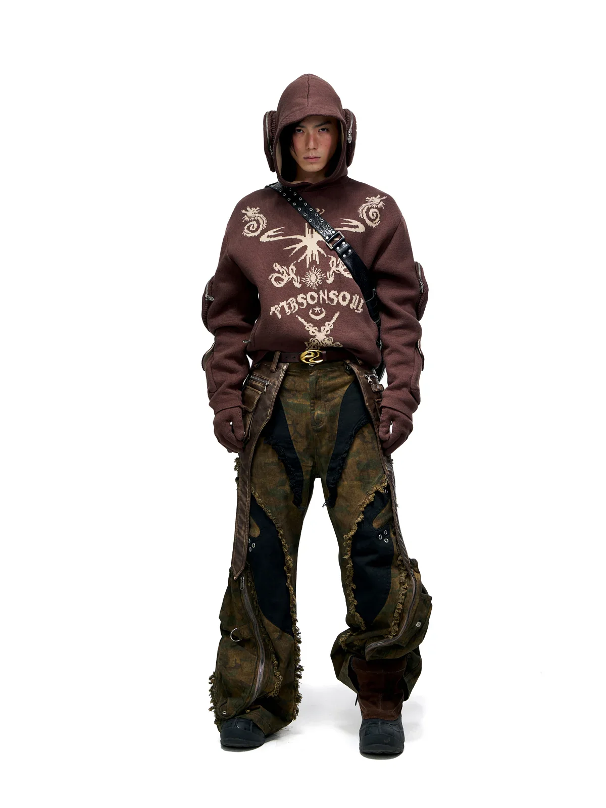 Personsoul Camo Patchwork Bootcut Jeans