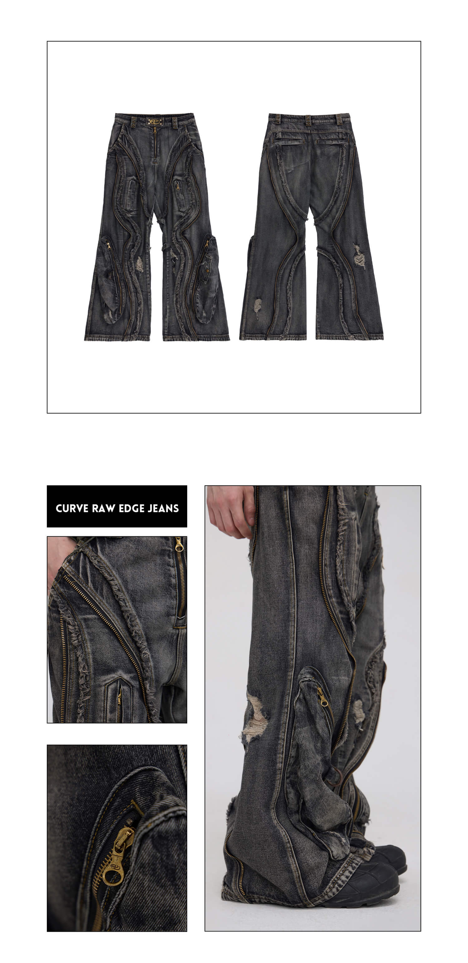 Personsoul Dirty Ripped Denim Baggy Jeans