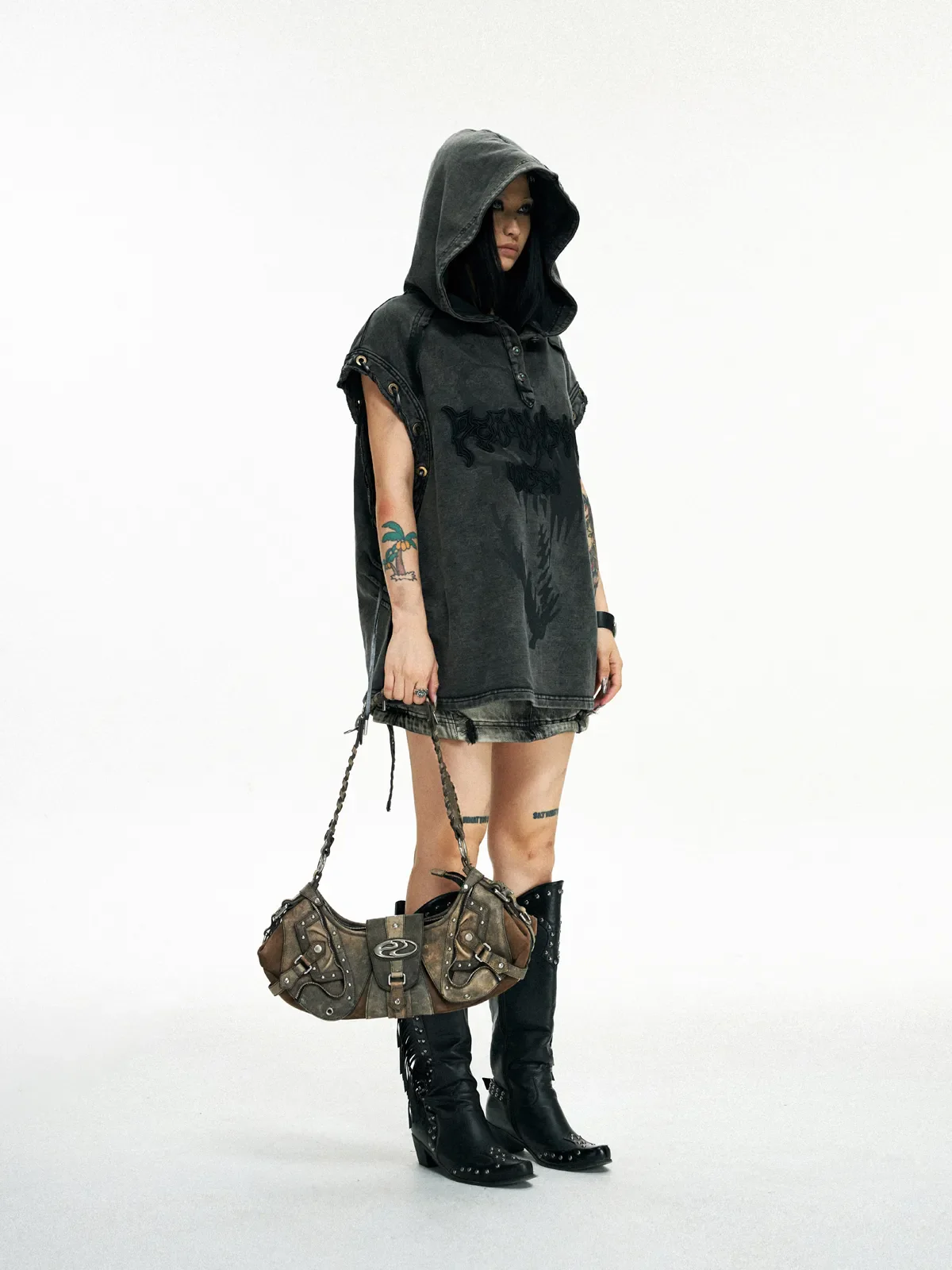 Personsoul Techwear Metal Leather Shoulder Bag