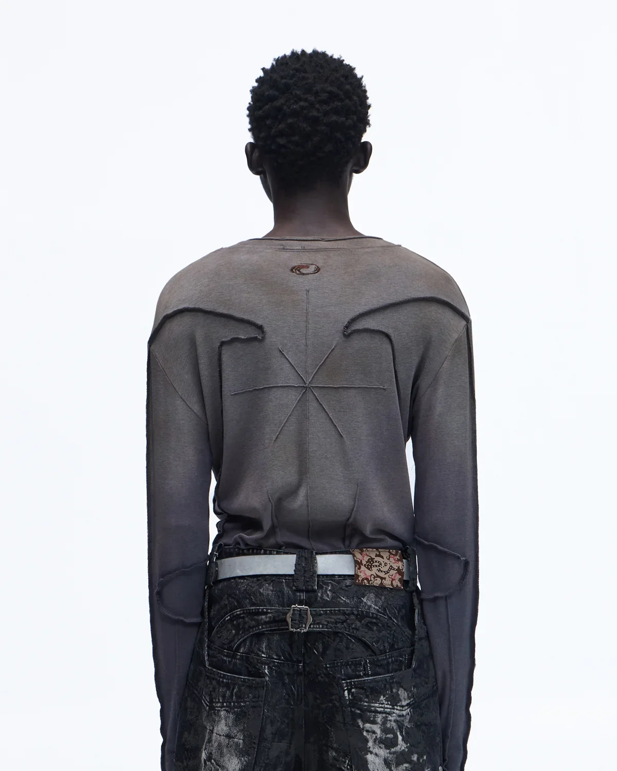 Personsoul Contrast Stitch Long Sleeve Top In Grey