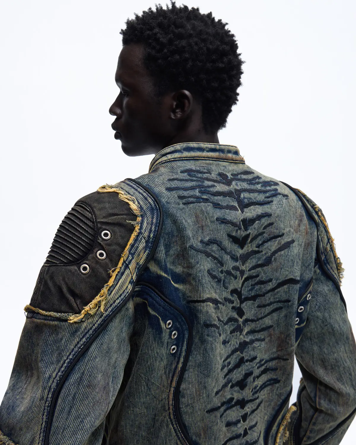 Personsoul Tiger Print Racing Denim Jacket