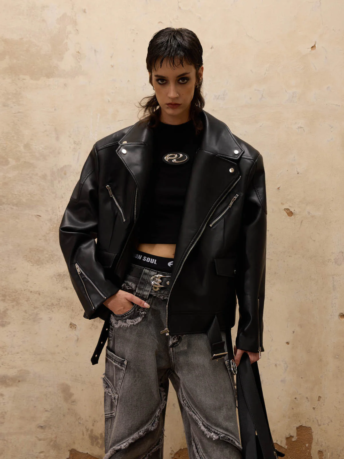 Personsoul Racing Faux-Leather Jacket