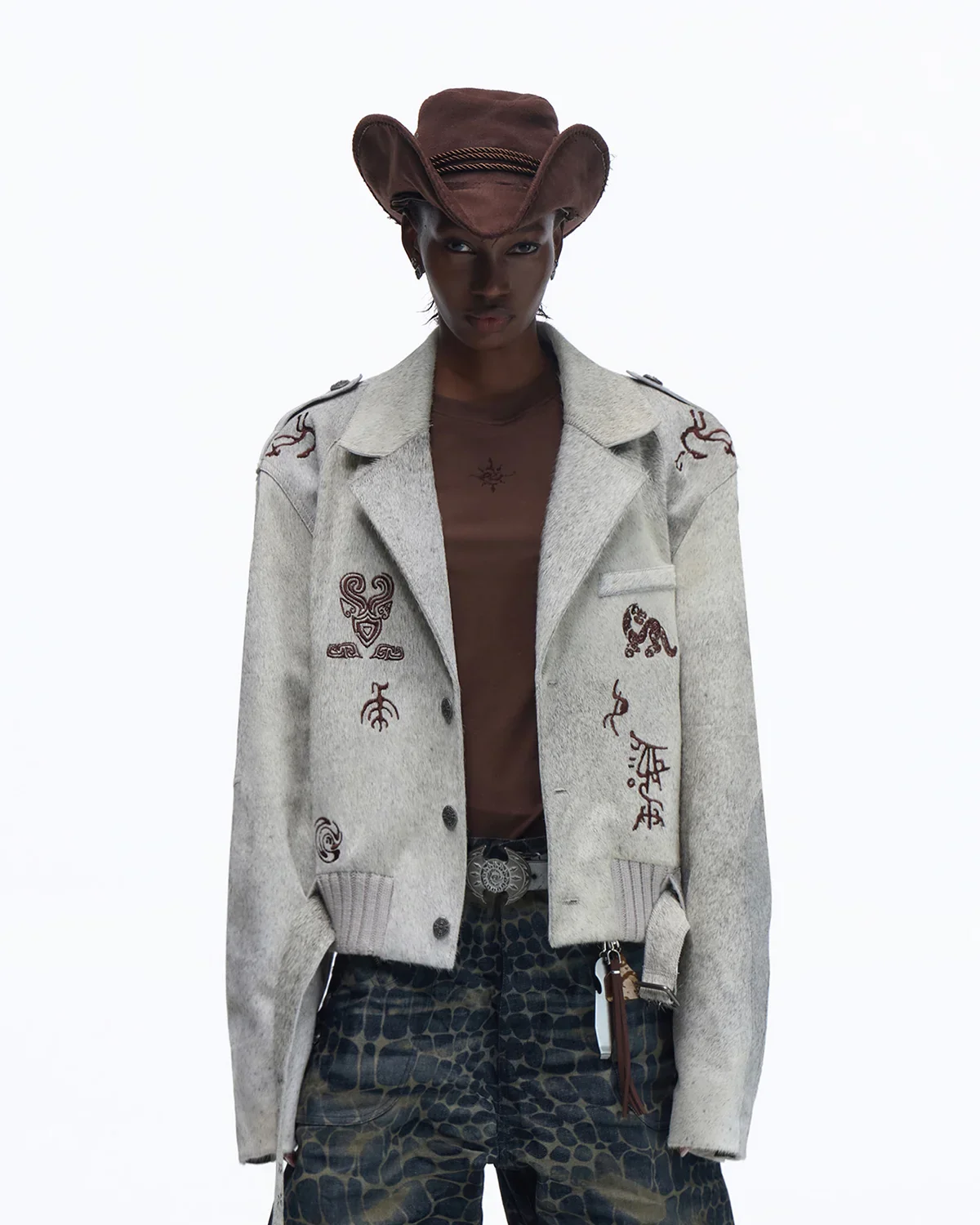 Personsoul Horse-Embroidered Leather Notch Collar Blazer(Limited 100 pieces)