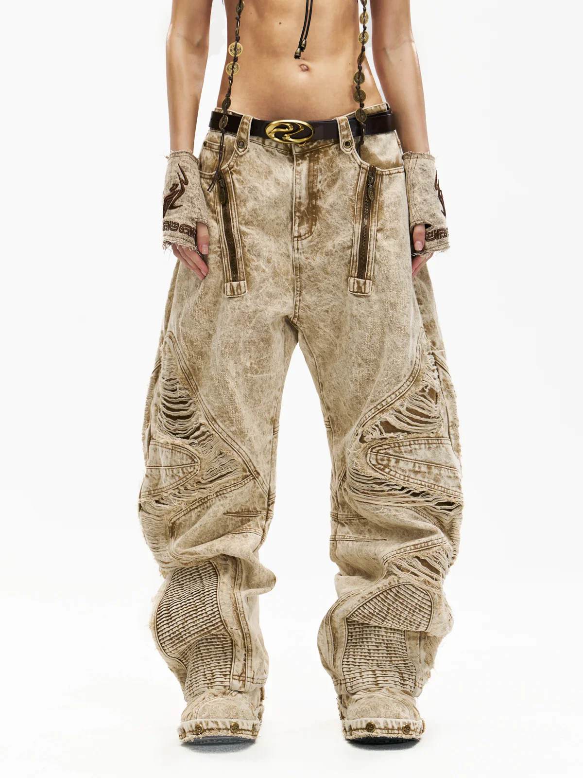 Distroyed Apricot Baggy Jeans