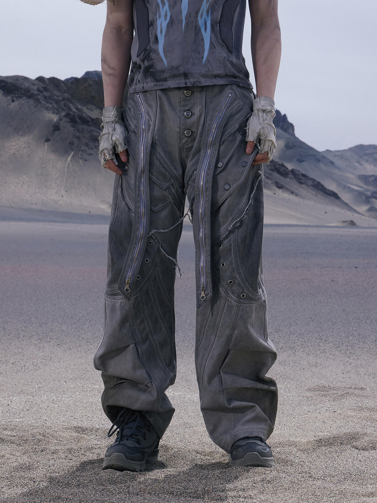 Personsoul Split Deconstructed Gray Cargo Pants
