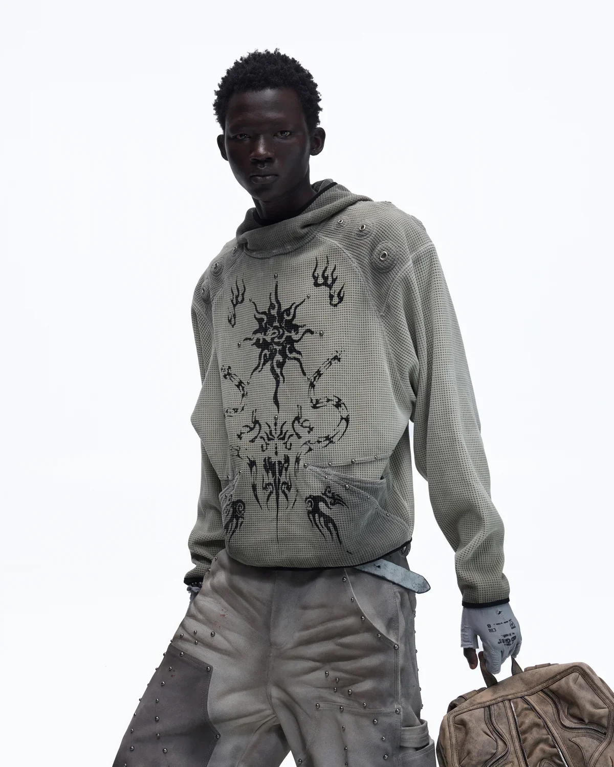 Personsoul Solar Totem Textured Plaid Hooded Sweatshirt