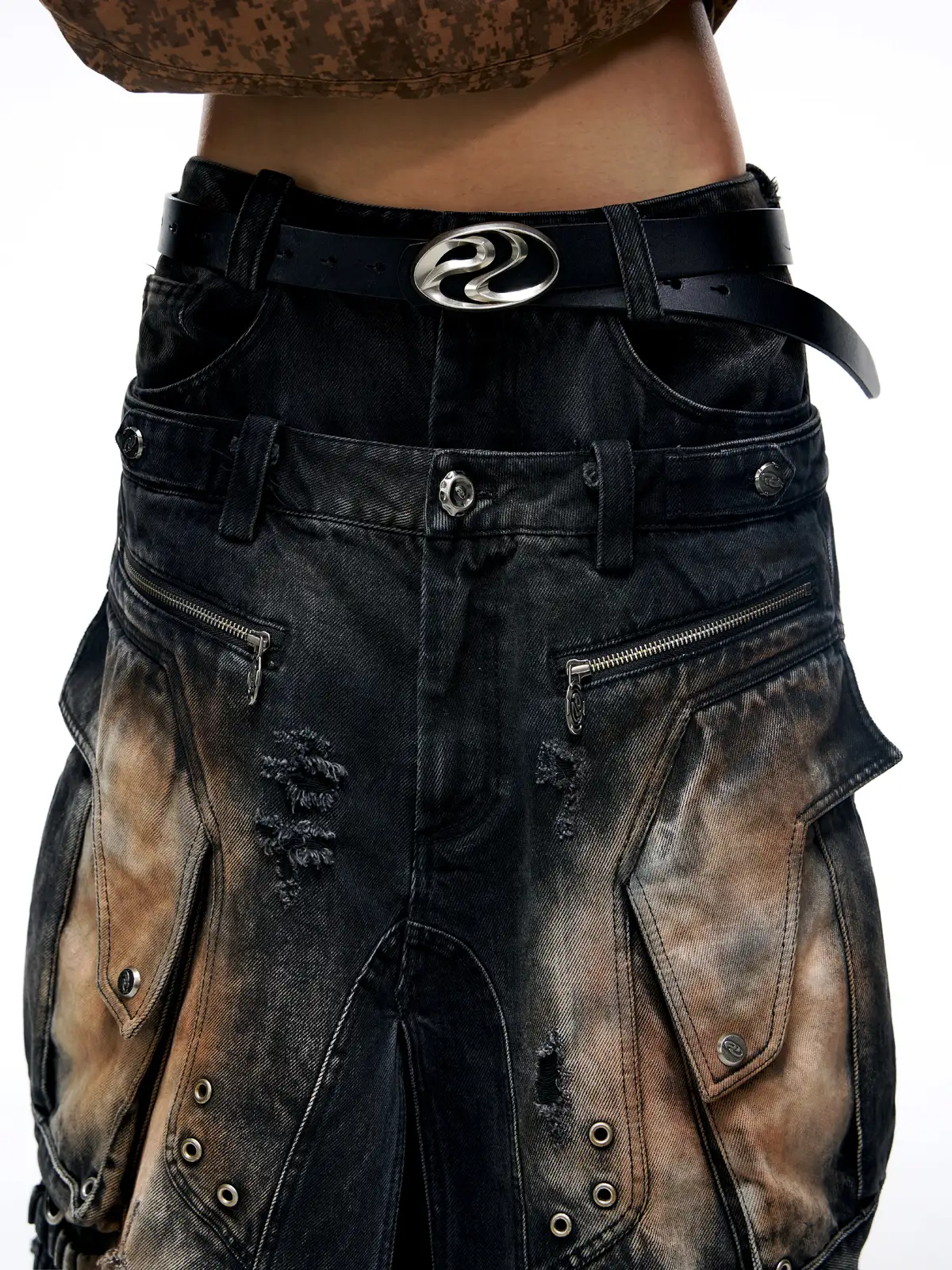 Personsoul Armor Faux Skirt Mud Dye Cargo Pants(limited)