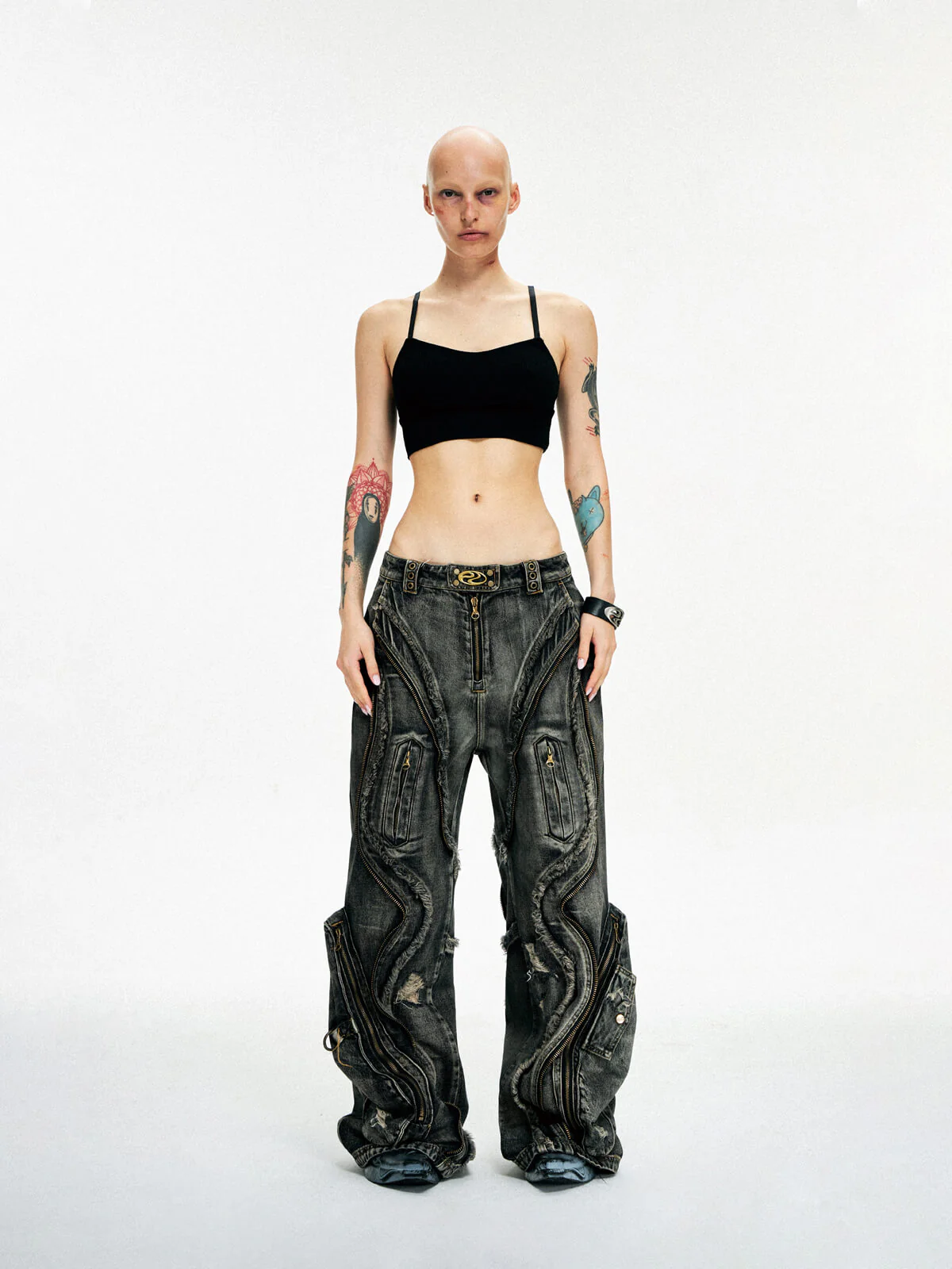 Personsoul Dirty Ripped Denim Baggy Jeans