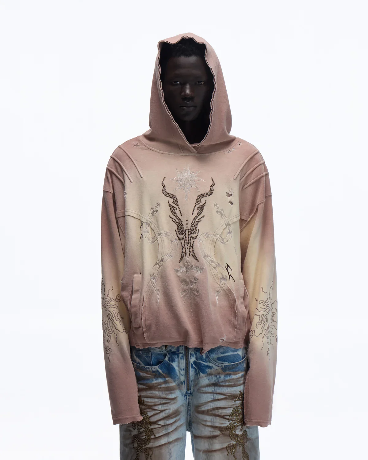 Personsoul Rhinestone Embroidered Hoodie