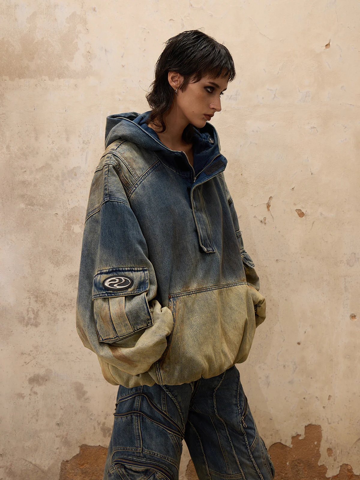 Personsoul Gradient Dirty Denim Hoodie