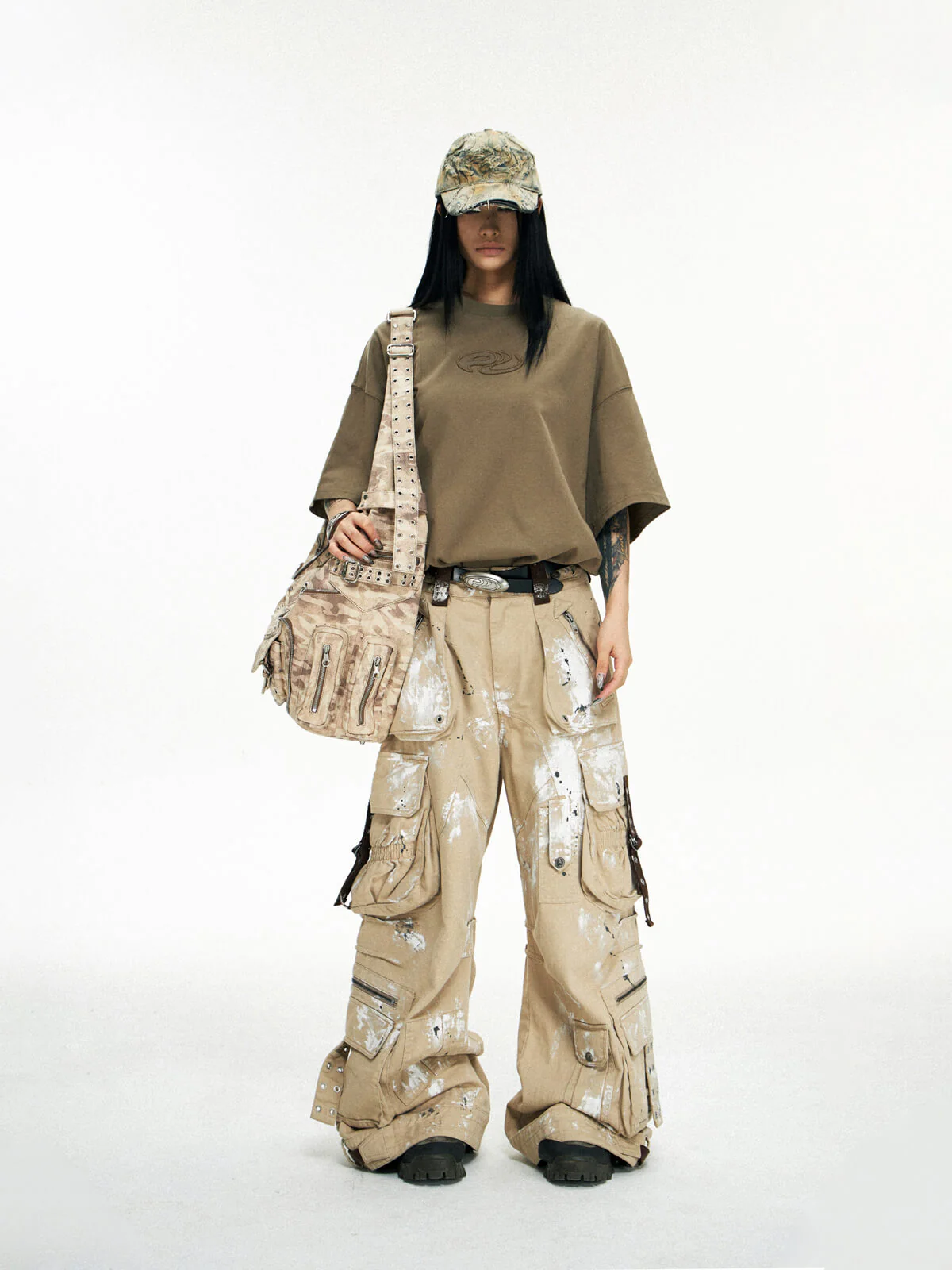 Personsoul Tactical Structure Paint Stains Cargo Pants