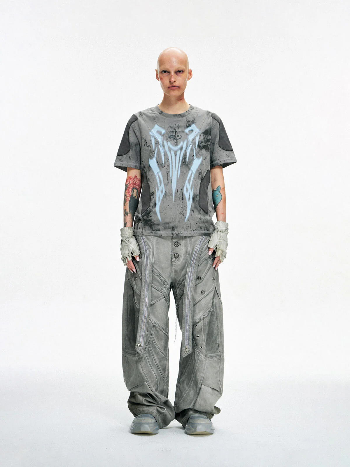 Personsoul Split Deconstructed Gray Cargo Pants