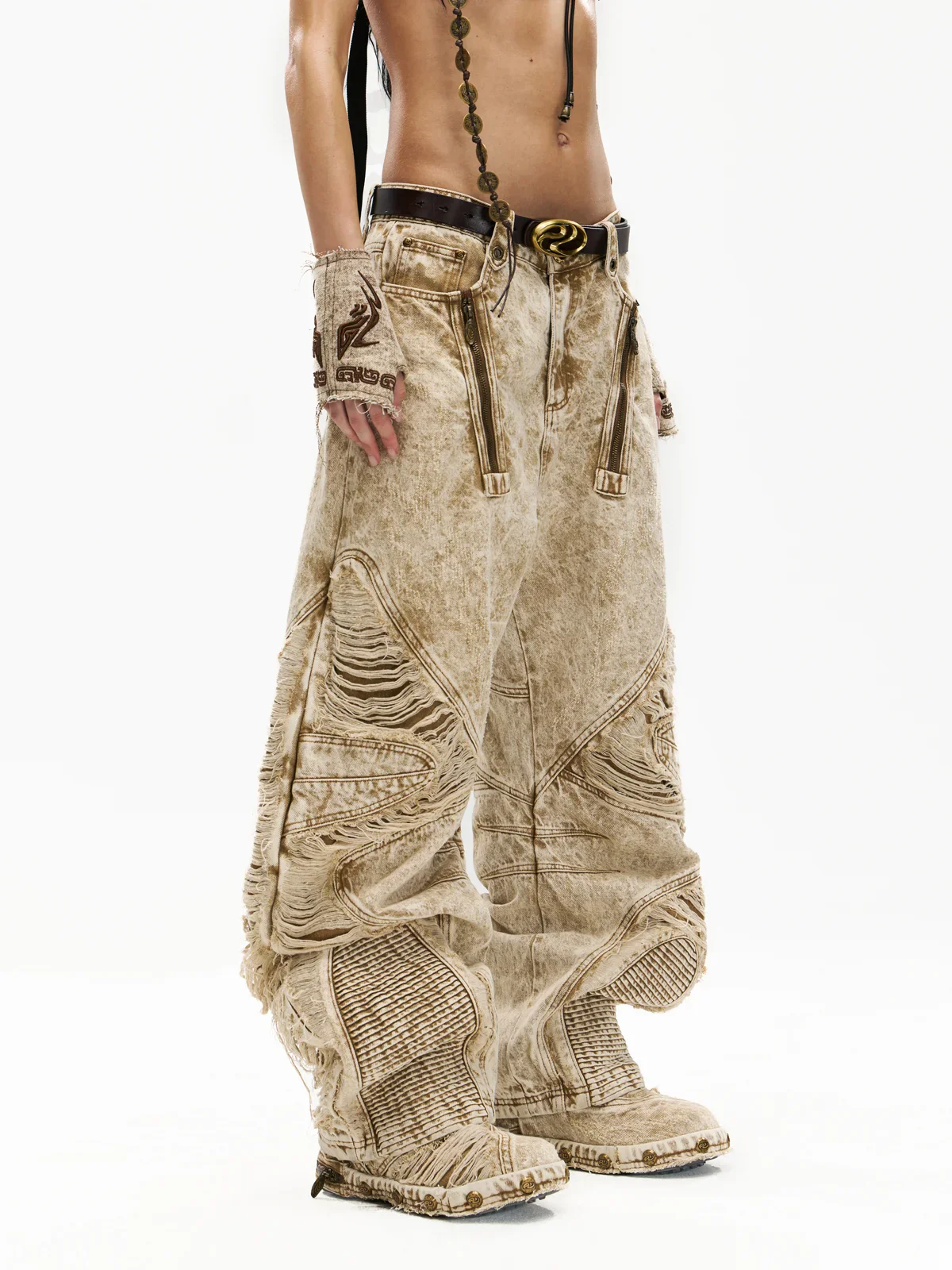 Distroyed Apricot Baggy Jeans