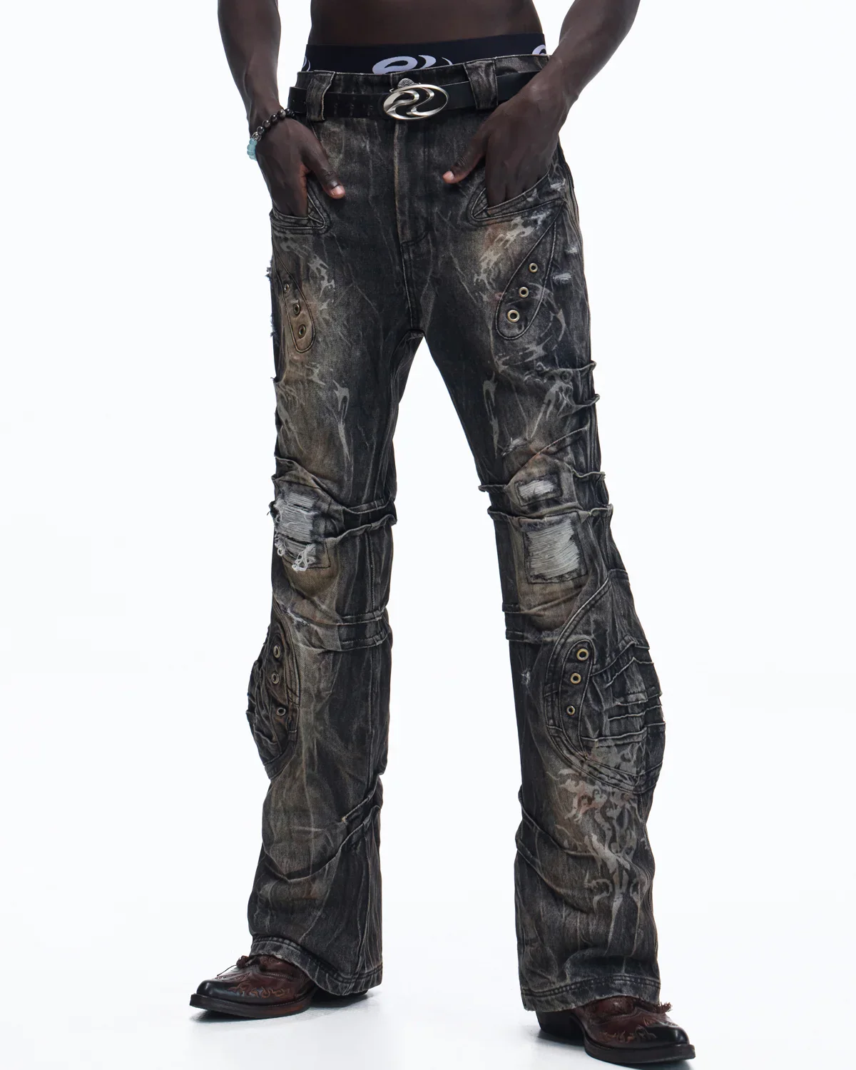 Personsoul Snake-Pattern Totem Slim-Fit Jeans