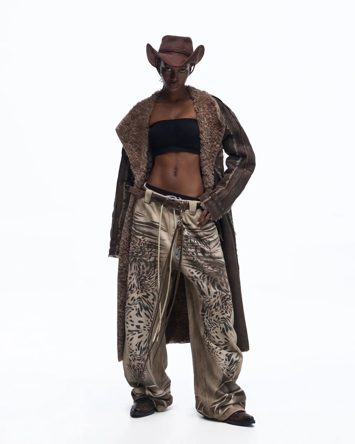 Personsoul Distressed Tiger-Pattern Totem Sweatpants