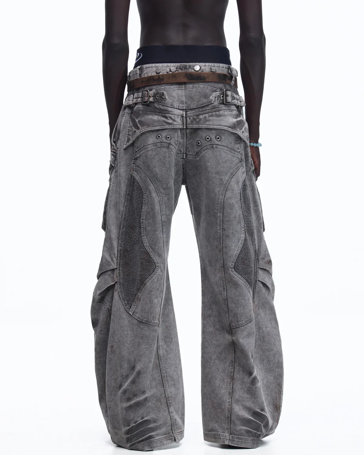 Personsoul Mock Double-Waist Wide-Leg Cargo Pants