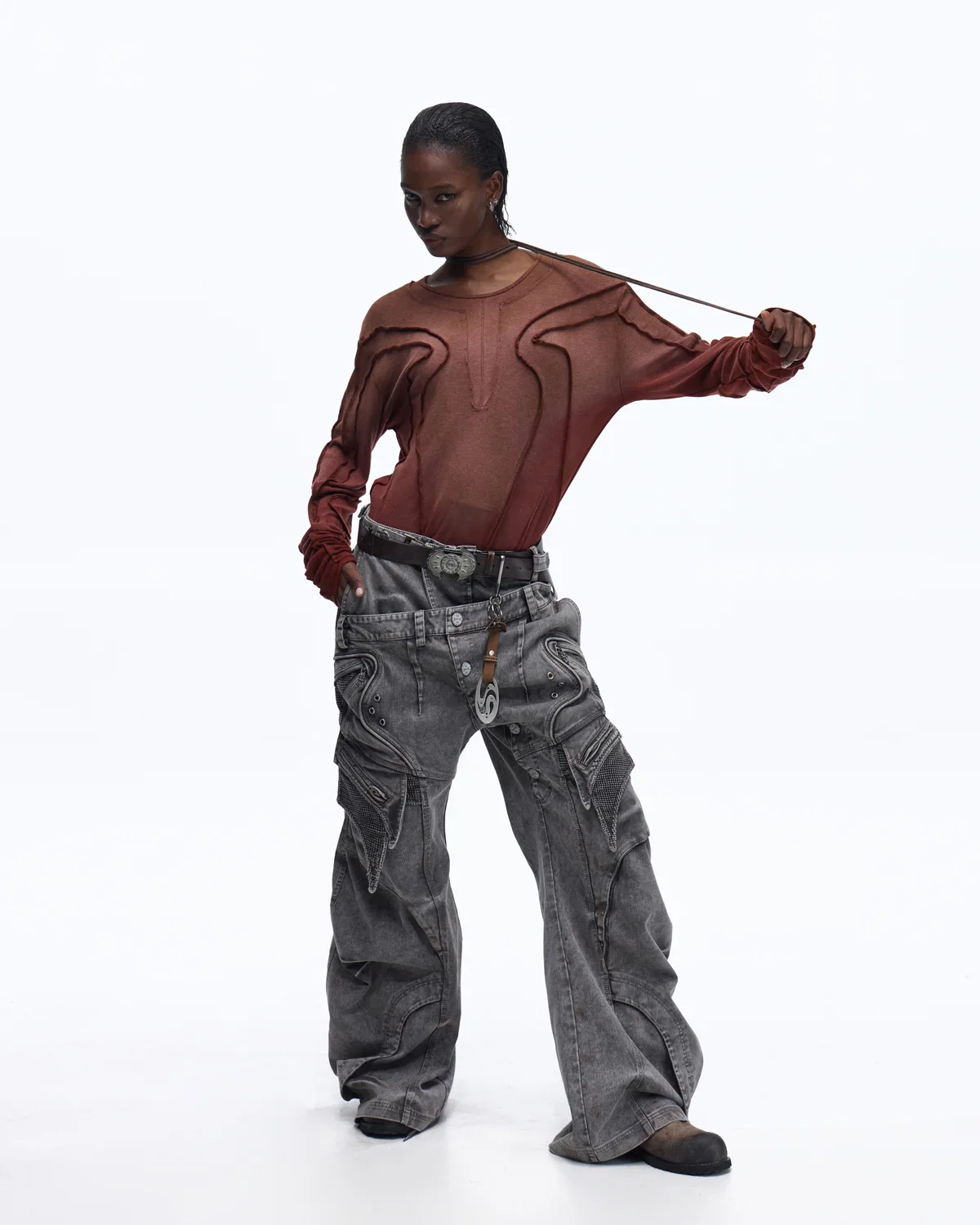 Personsoul Contrast Stitch Long Sleeve Top In Red