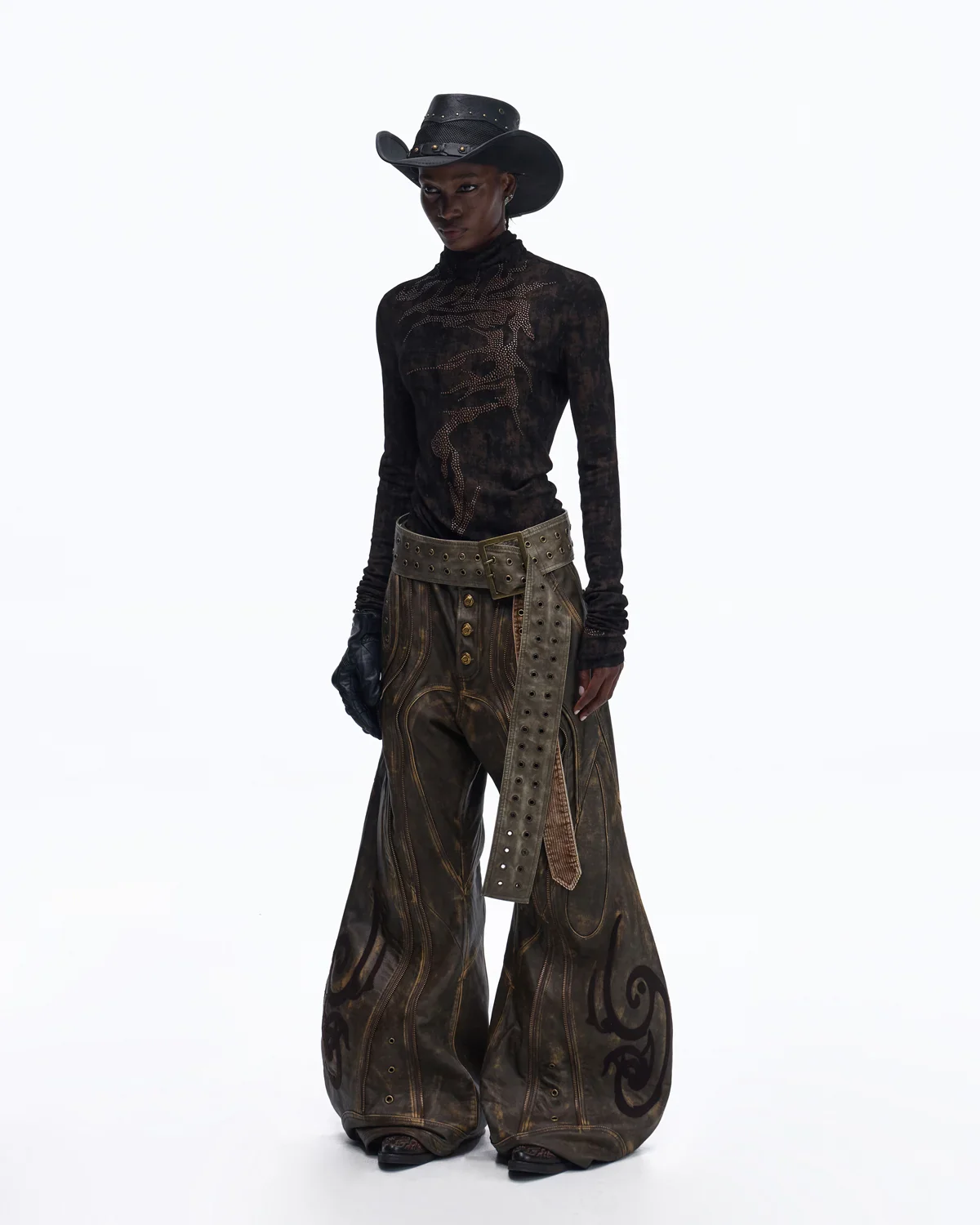 Personsoul Metallic Crystal-Lightning Long Sleeve Tee In Black