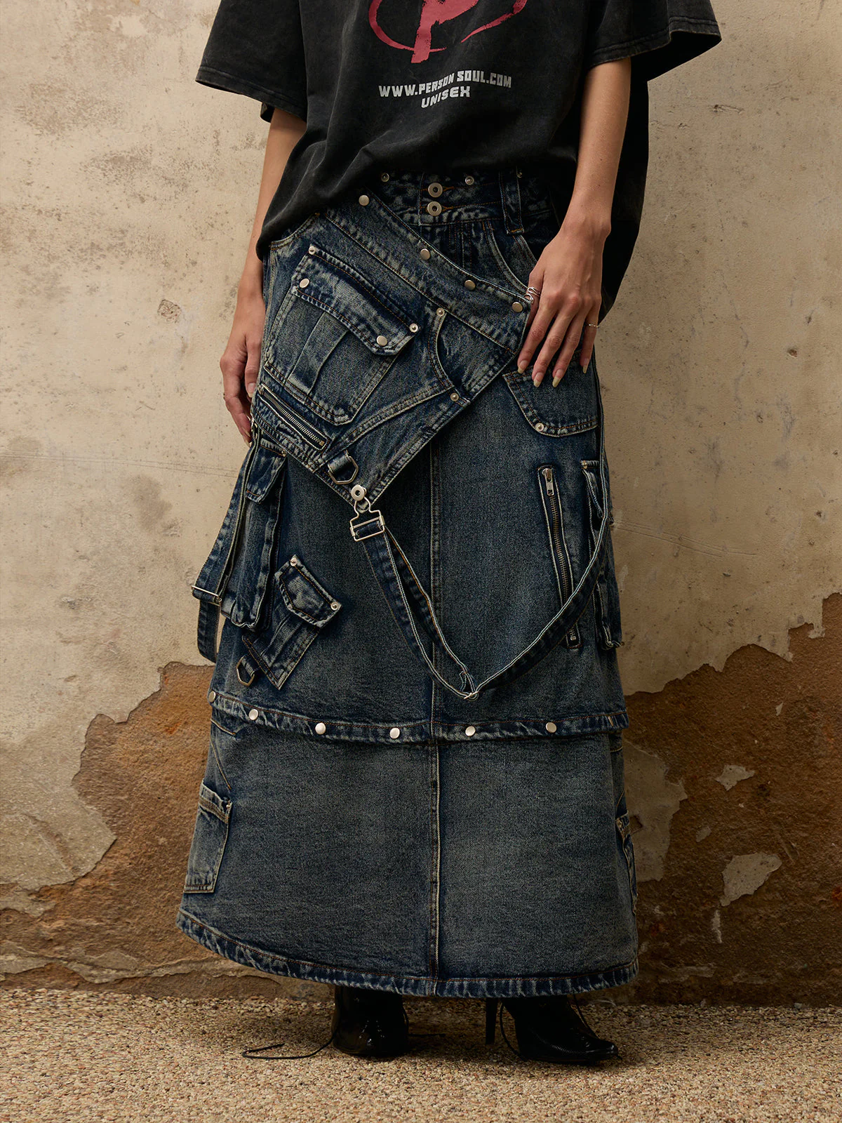 Personsoul Maxi Denim Dungarees Skirt