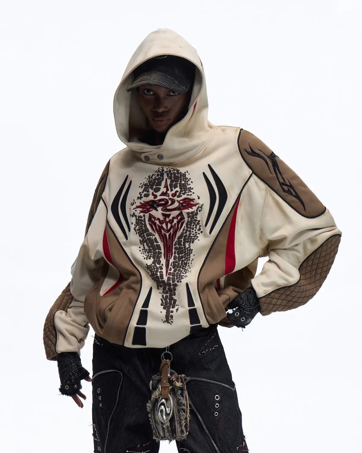 Personsoul Totem Color-Block Racing Hoodie In Brown