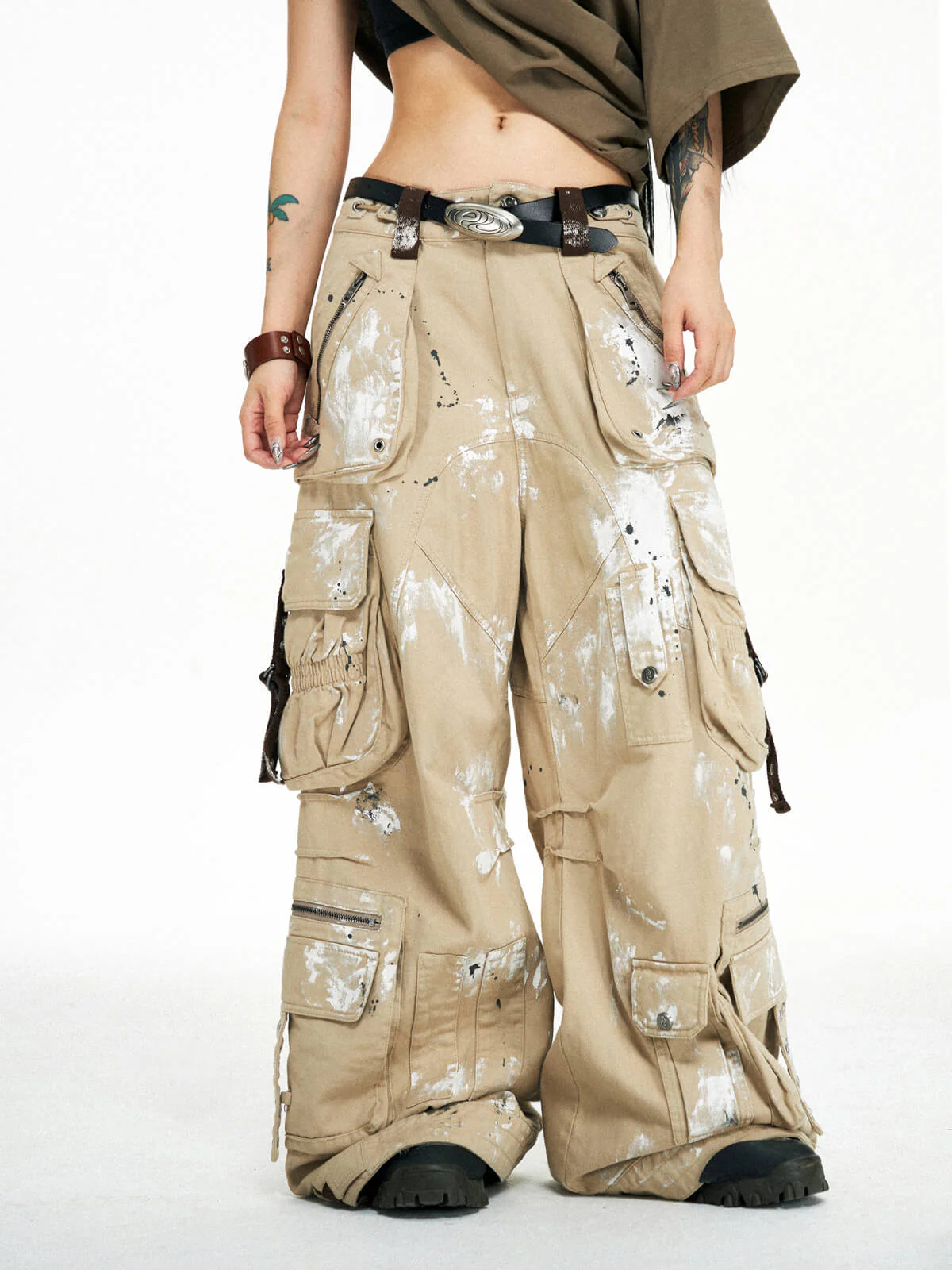 Personsoul Tactical Structure Paint Stains Cargo Pants