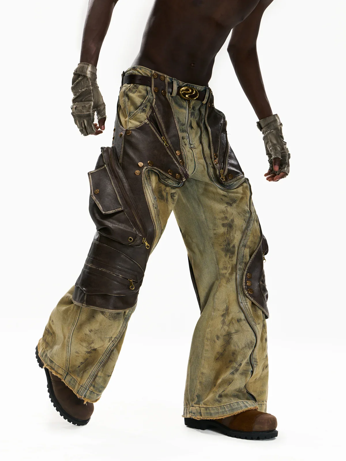 Personsoul Western Dunes Leather Panel Jeans