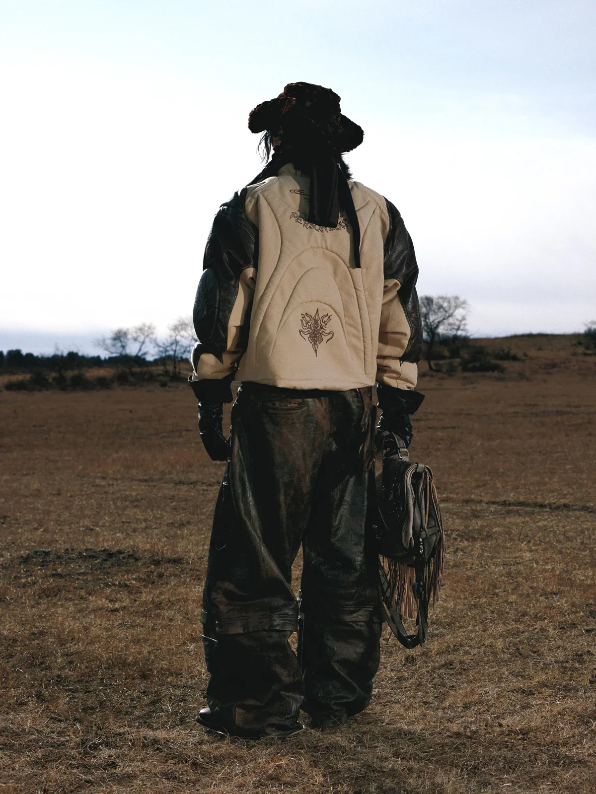 Personsoul Leather Patchwork Cotton Jacket