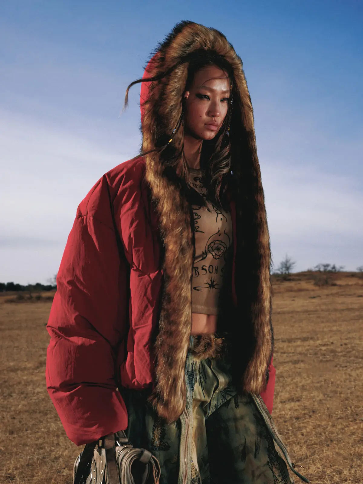 Personsoul Embroidery Fur Collar Down Jacket
