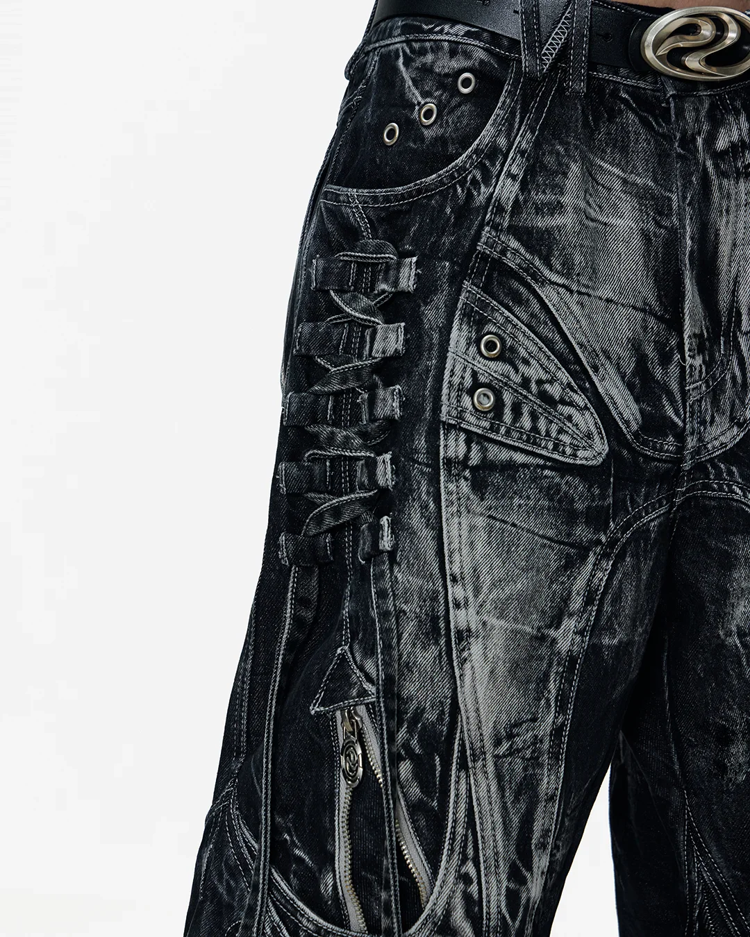 Deconstructed Exaggerated Flared Patchwork Jeans In Black