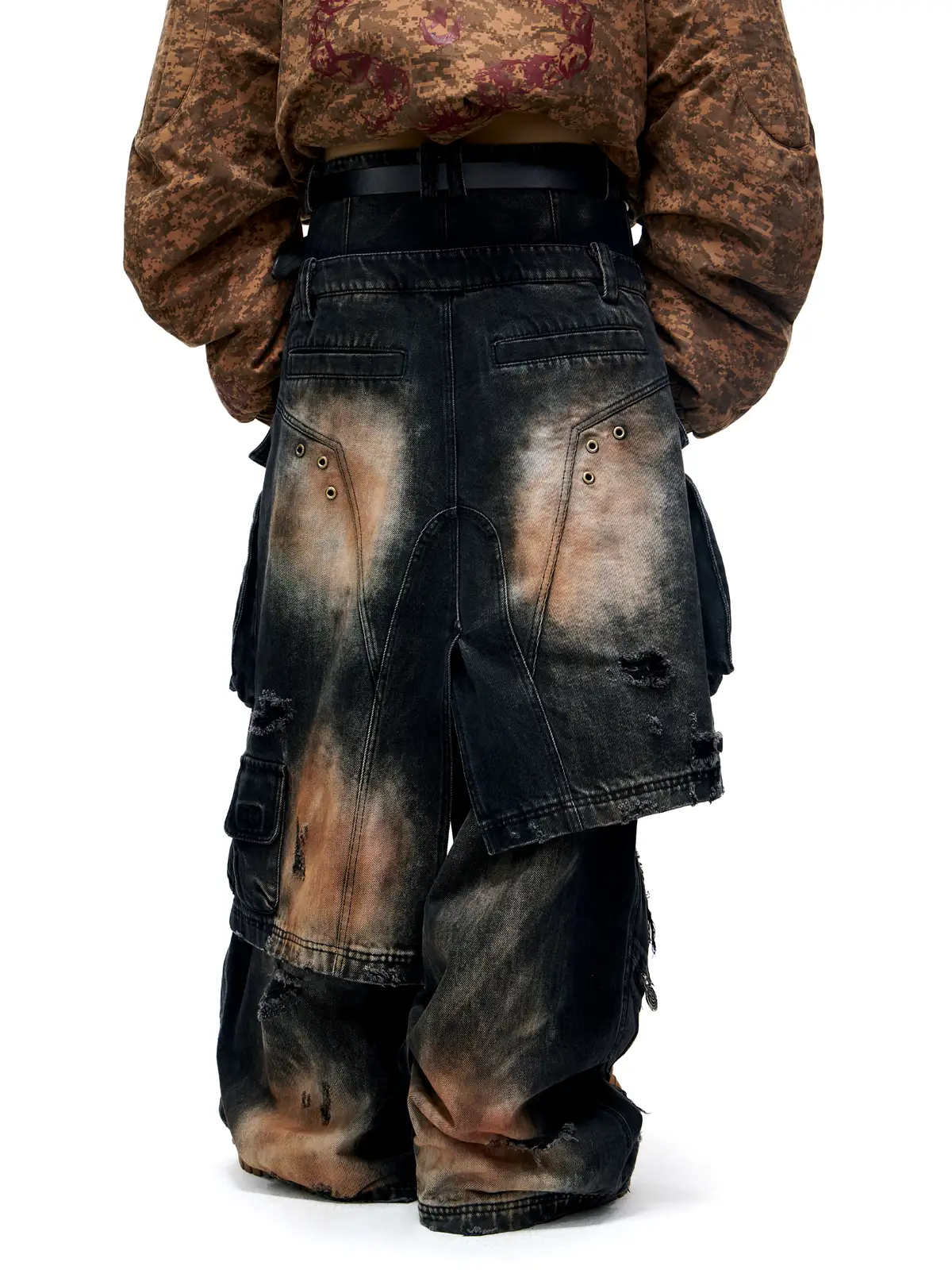 Personsoul Armor Faux Skirt Mud Dye Cargo Pants(limited)