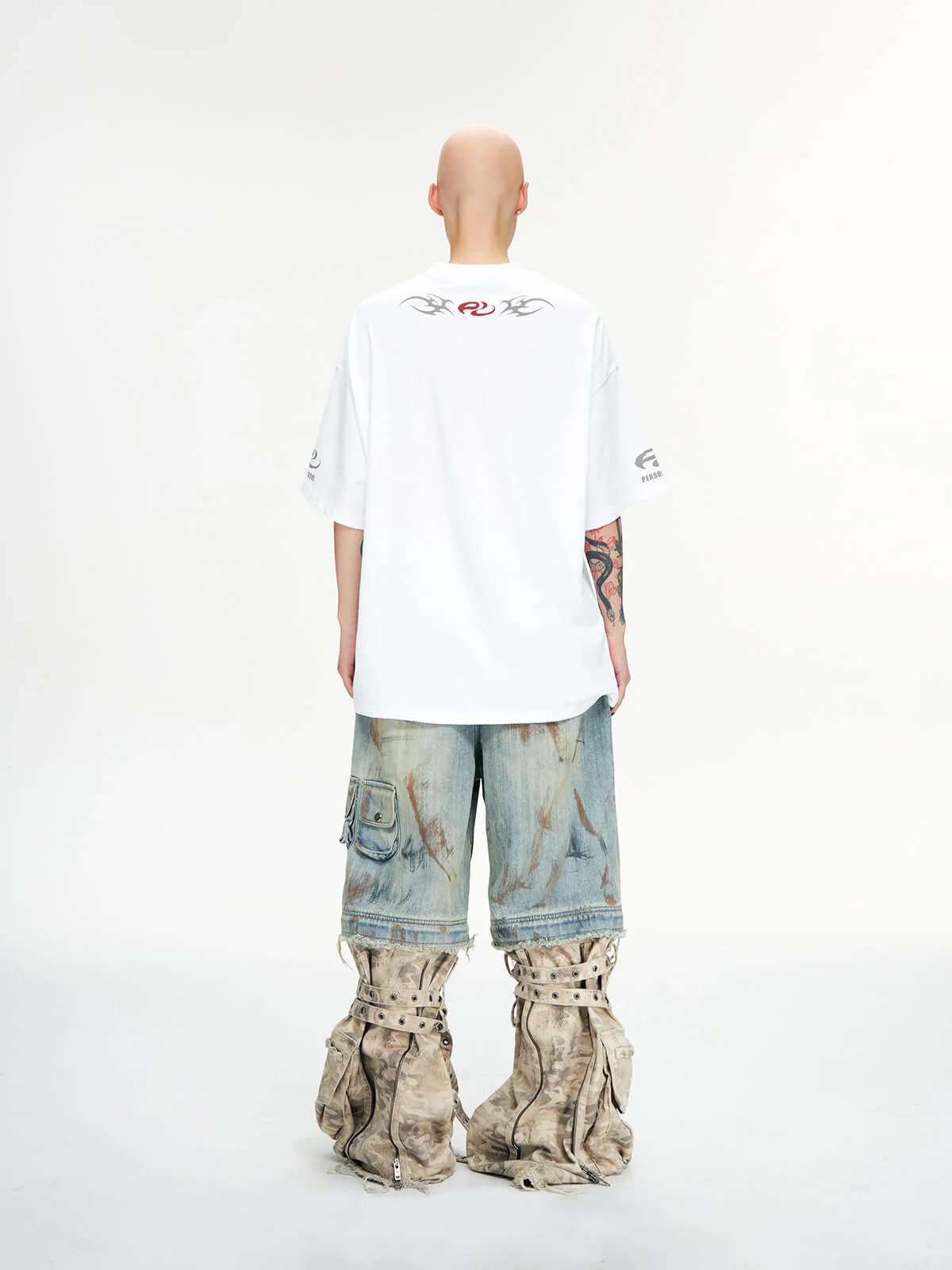 Personsoul Detachable Paneled Camo Baggy Jeans