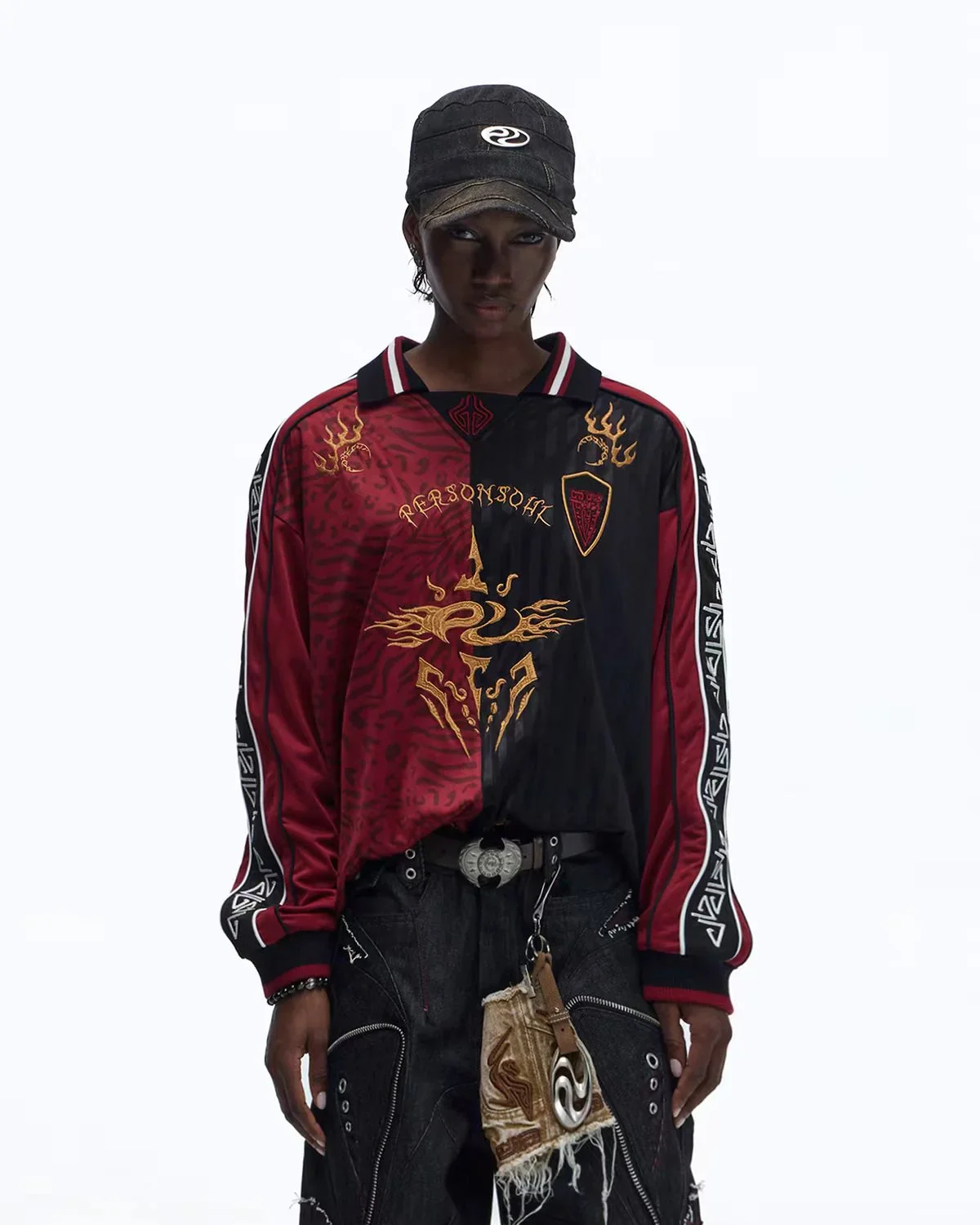 Personsoul Tribal-Animal Print Patchwork Shirt In Red