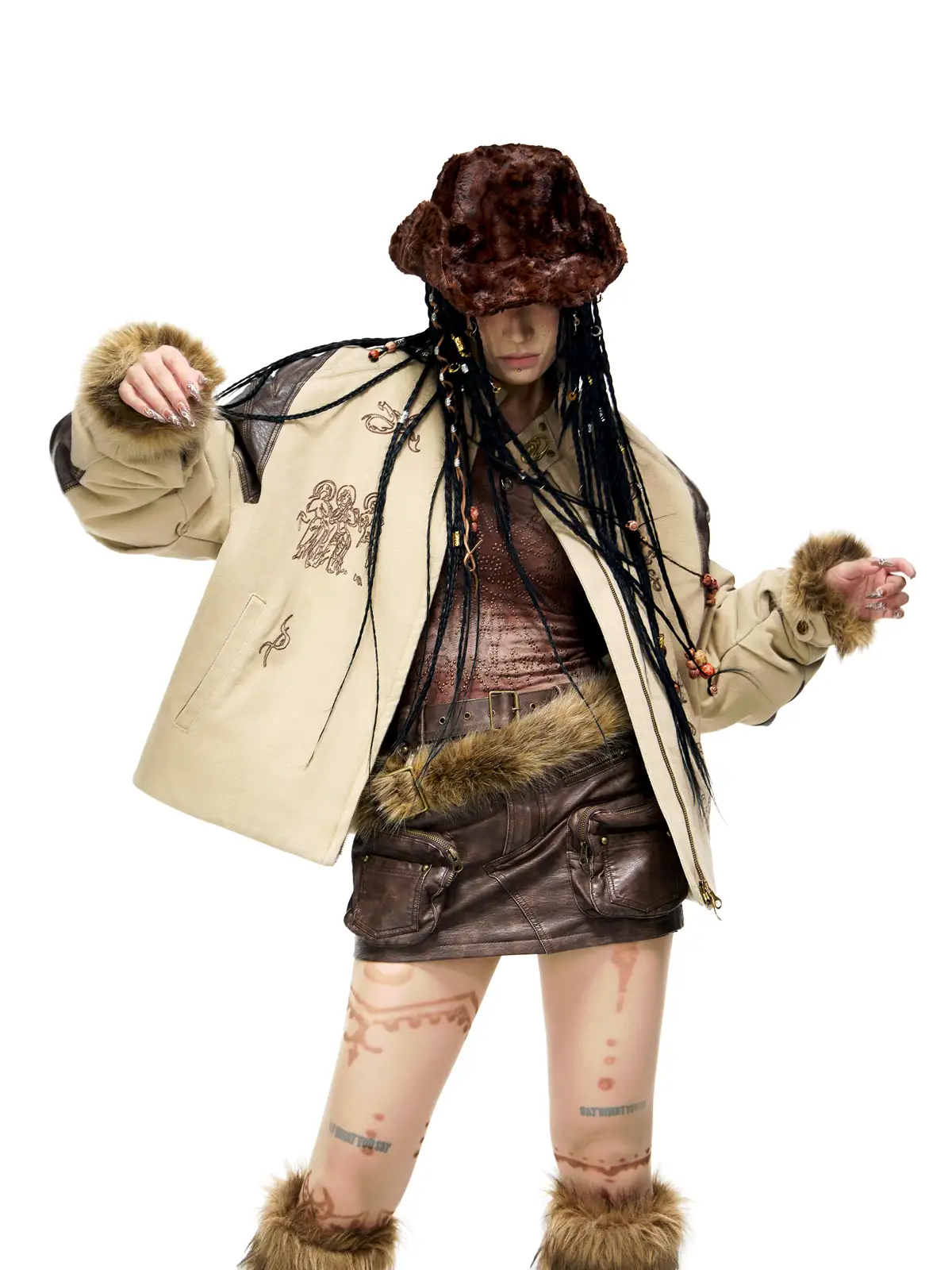 Personsoul Leather Patchwork Cotton Jacket