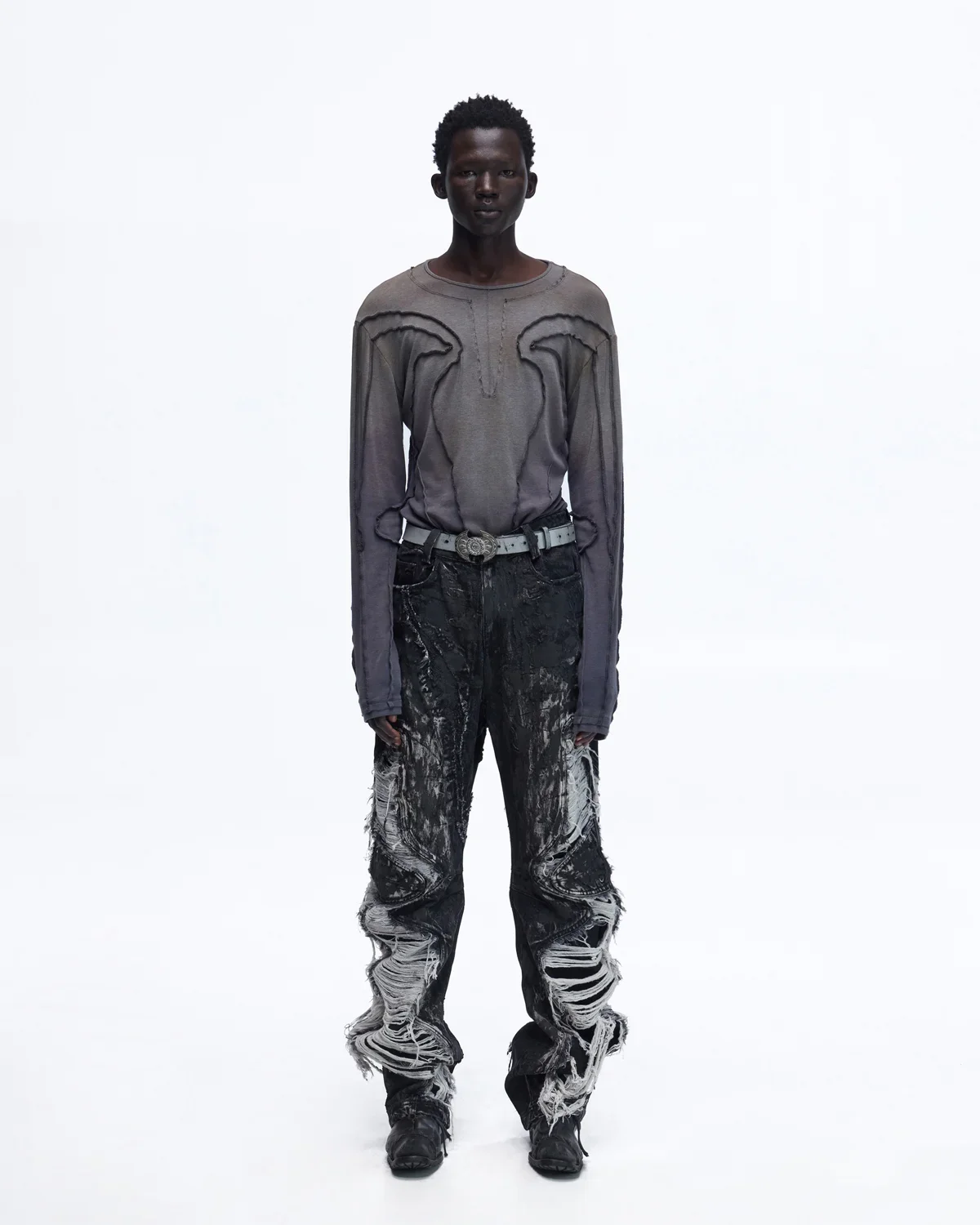 Personsoul Contrast Stitch Long Sleeve Top In Grey