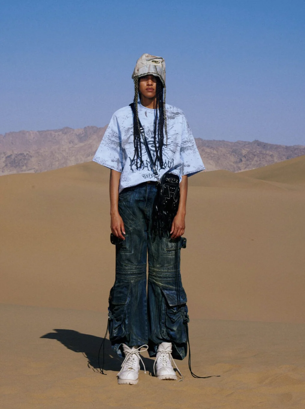 Personsoul Pocket Drawstring Washed Flared Jeans