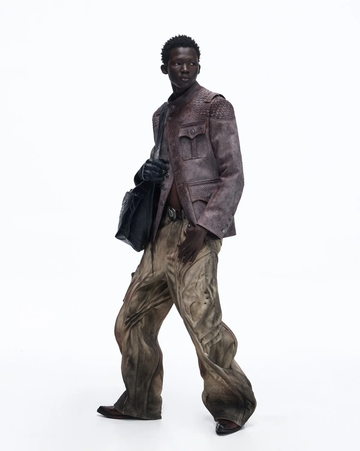 Personsoul Asymmetrical Front Elephant-Embossed Leather Jacket(Limited 100 pieces)