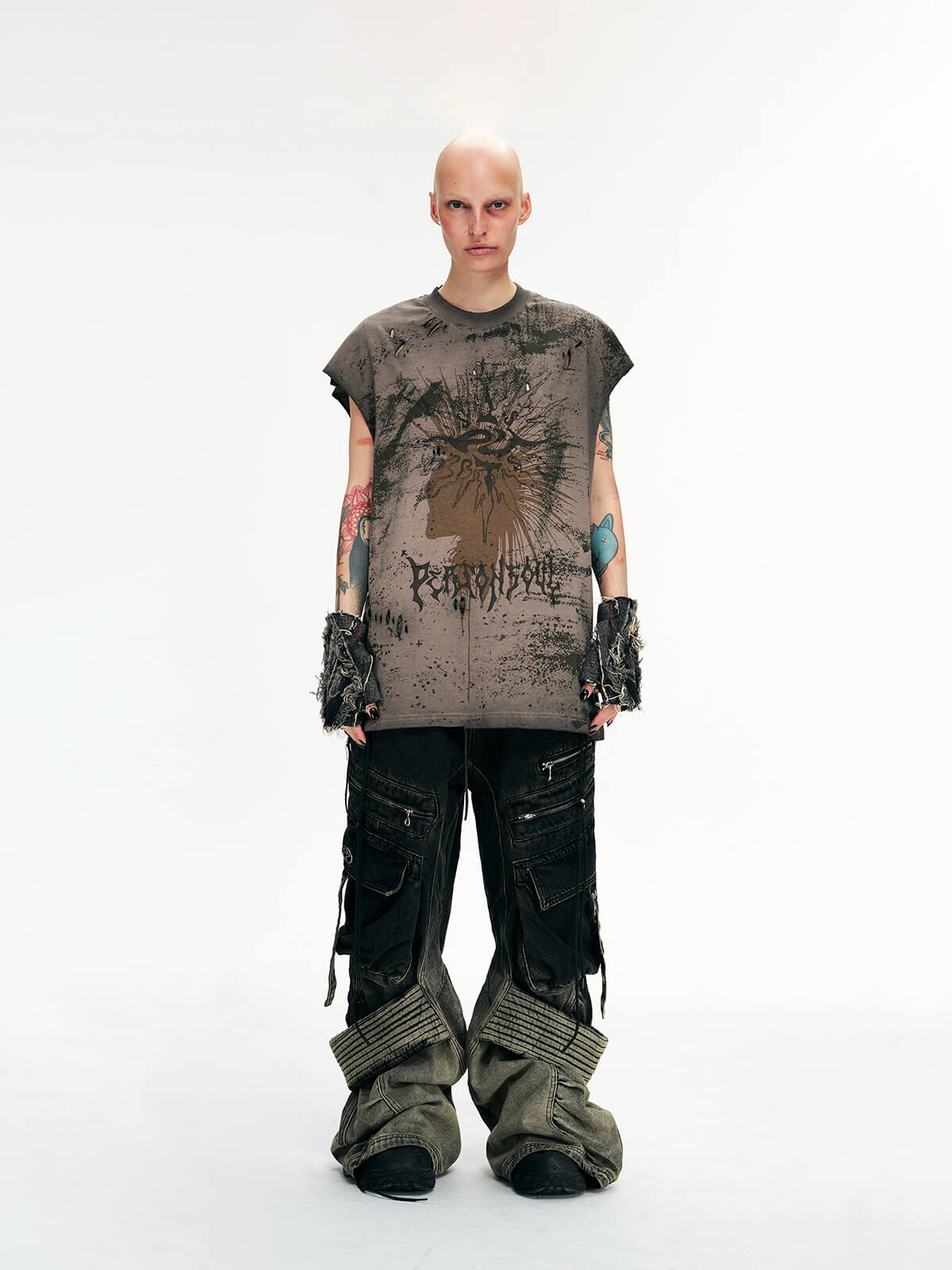 Personsoul Desert Distressed Denim Cargo Pants