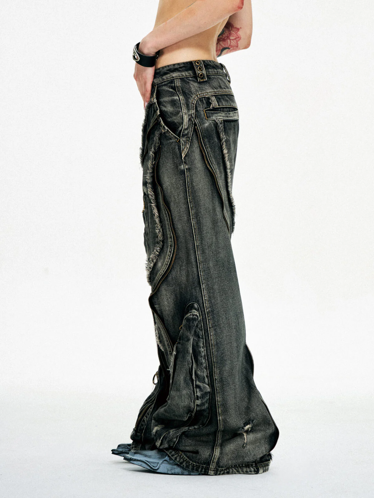 Personsoul Dirty Ripped Denim Baggy Jeans