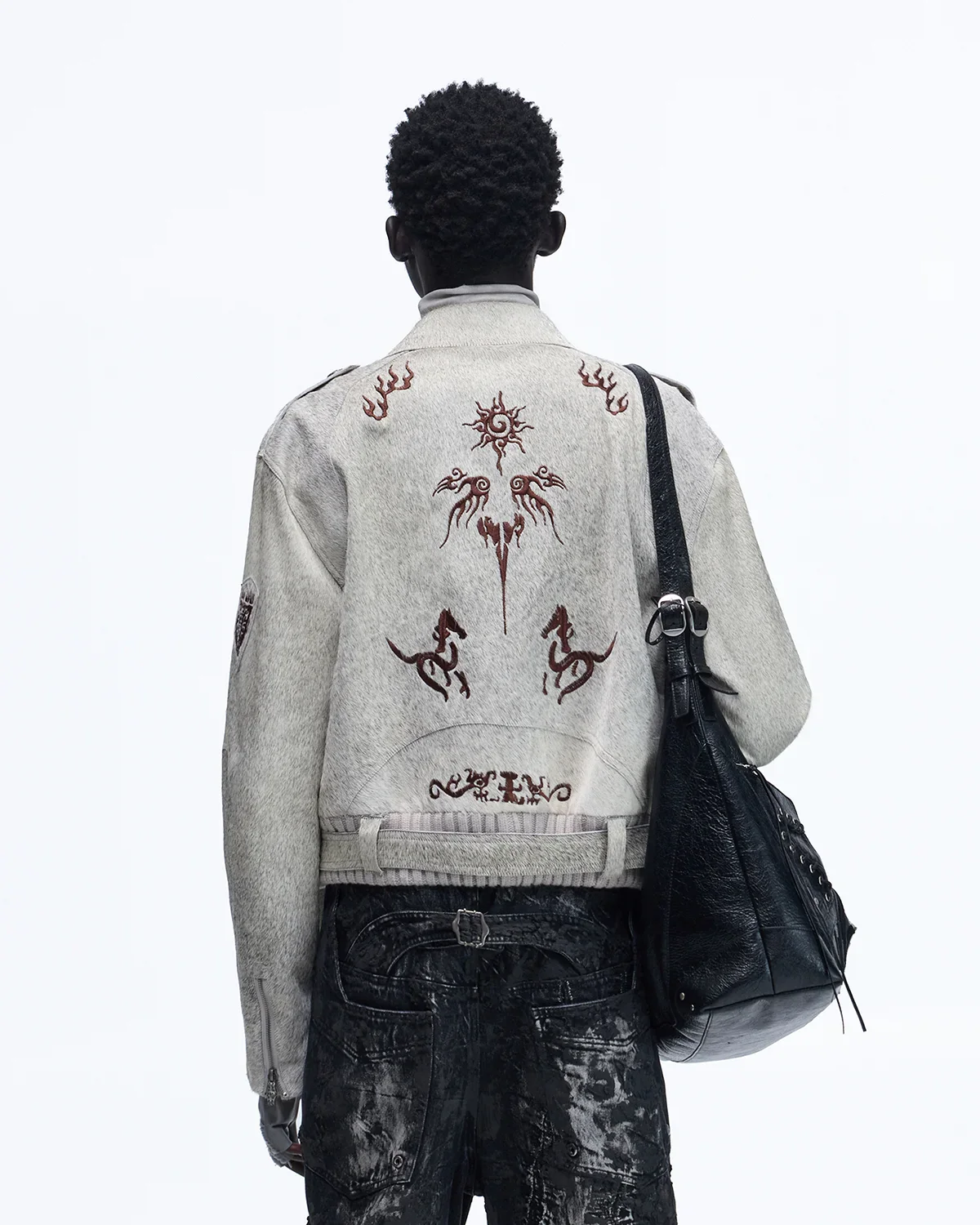 Personsoul Horse-Embroidered Leather Notch Collar Blazer(Limited 100 pieces)