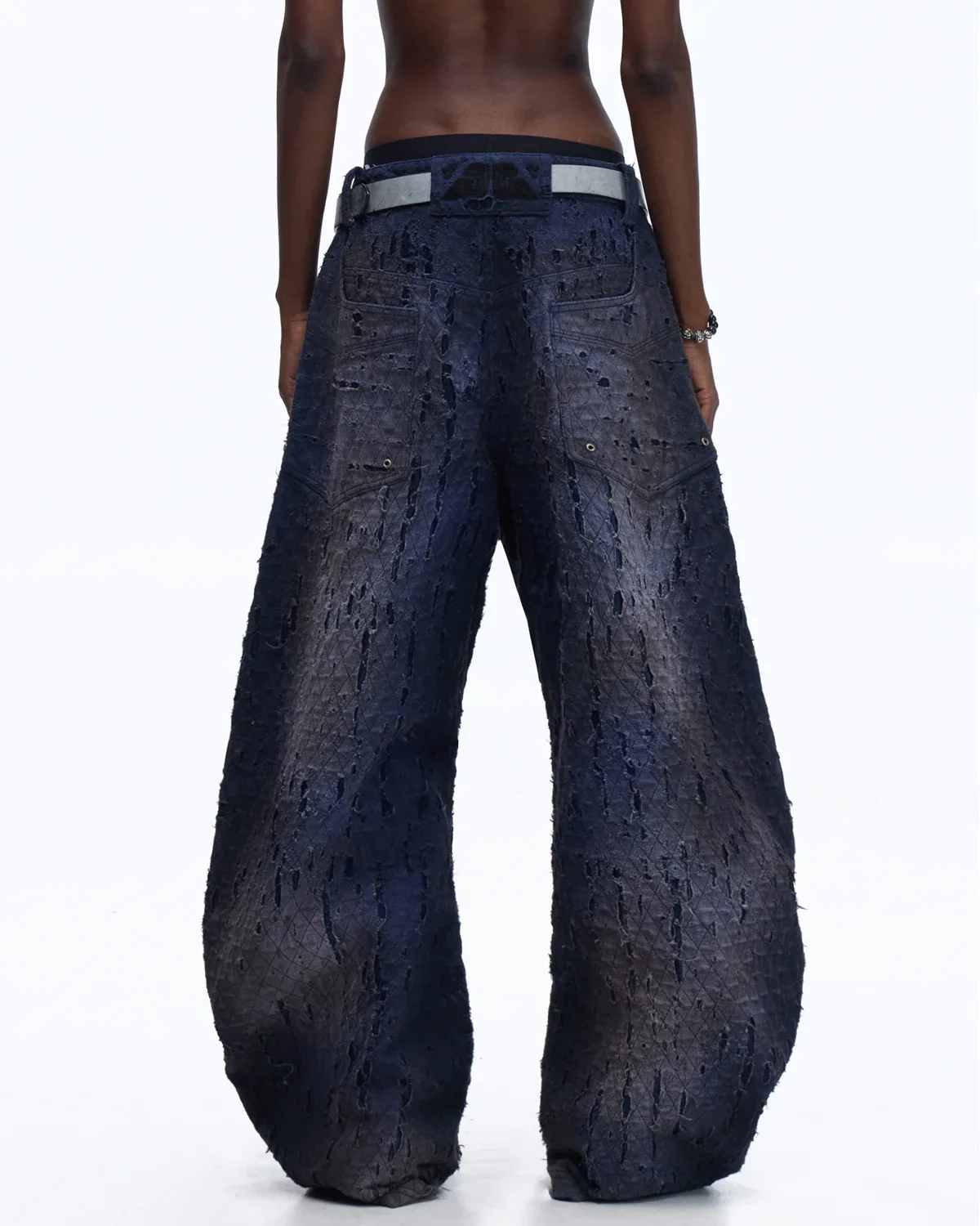 Personsoul Ripped Double-Layer Curved Jeans