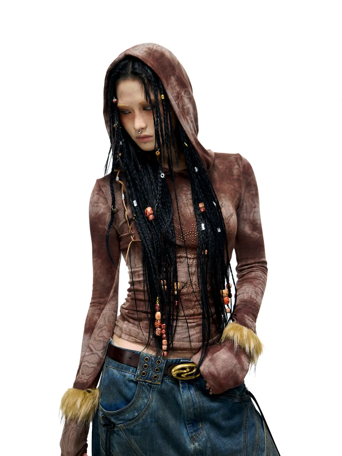 Personsoul Sun Totem Mesh Hooded Bottoming Shirt