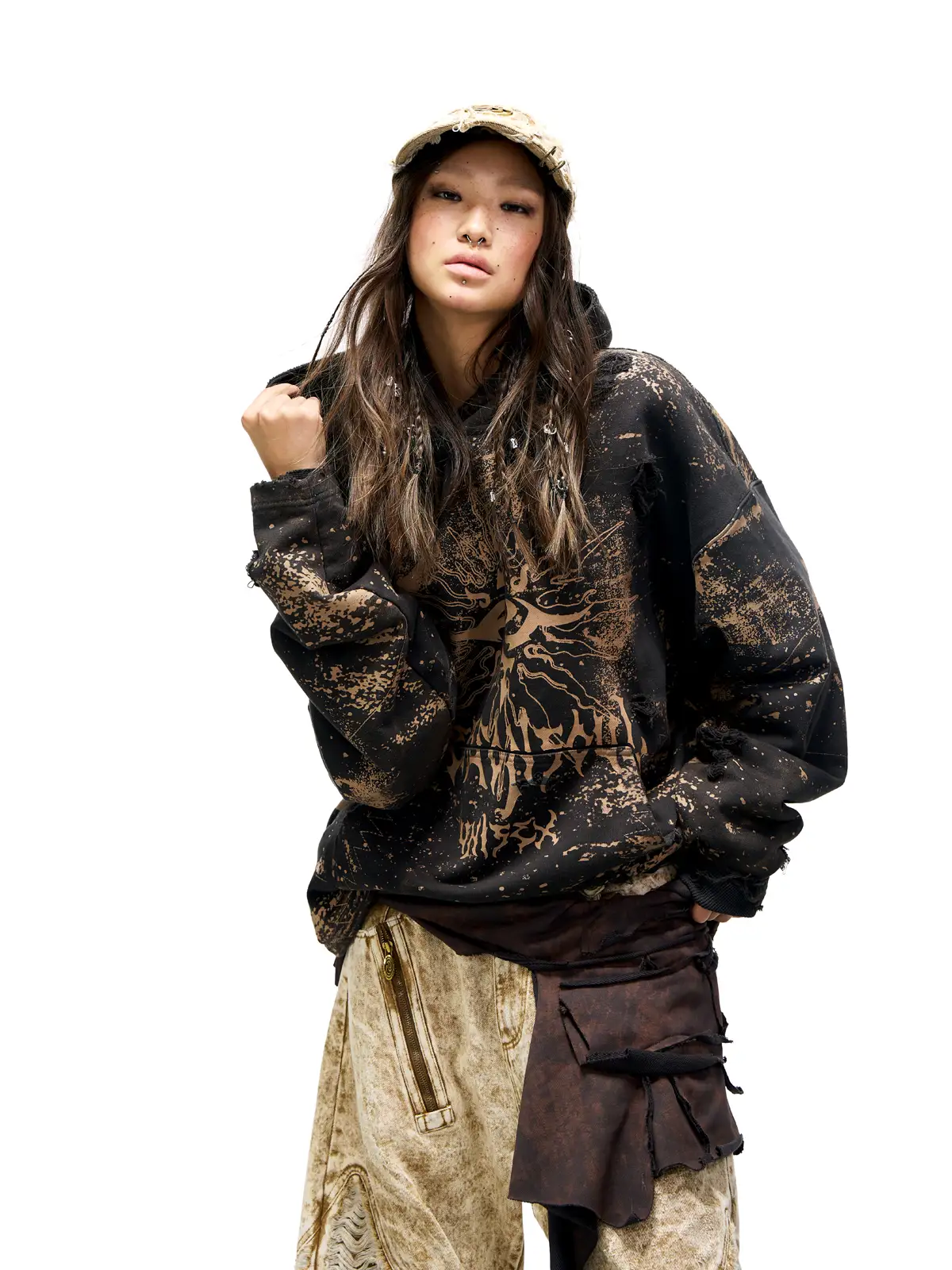 Personsoul Sun Totem Distressed Hoodie