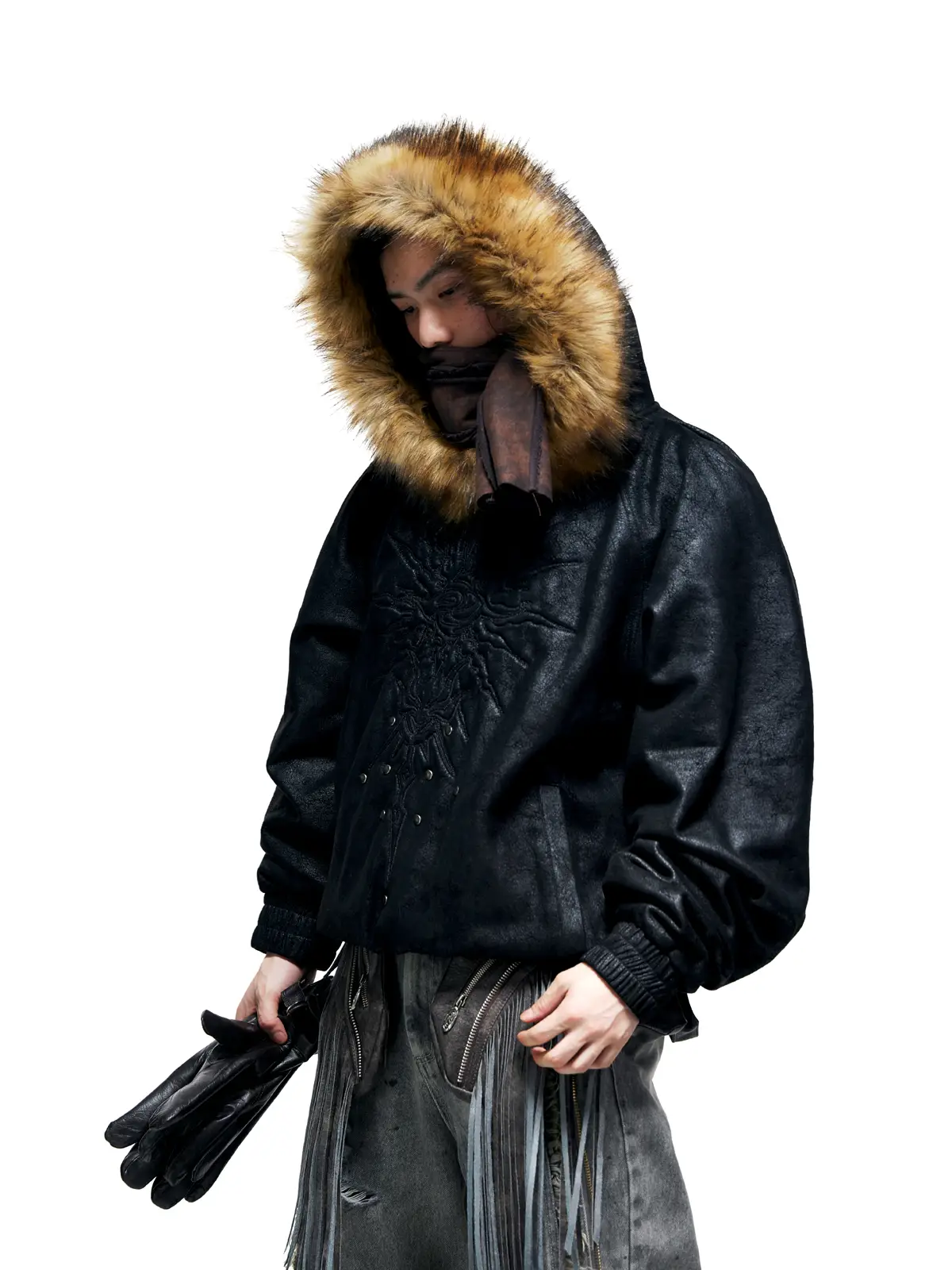 Personsoul Sun Totem Fur Collar Hoodie