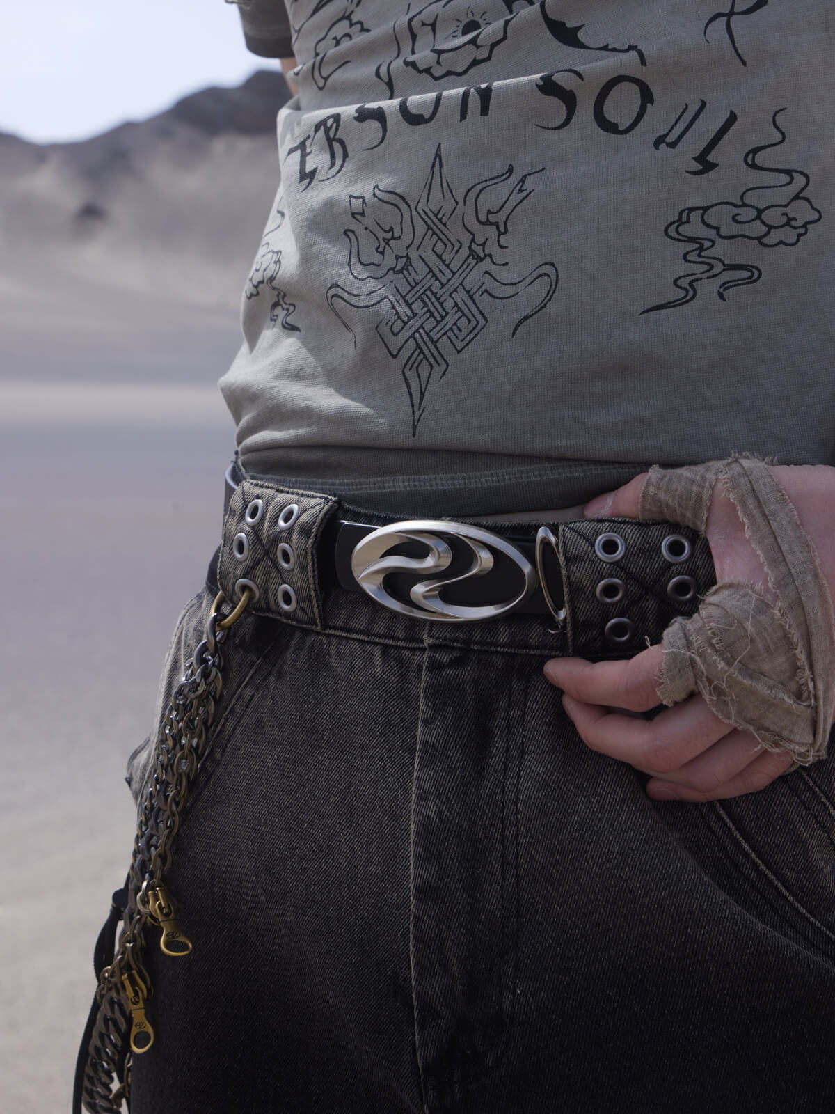 Personsoul Logo Silver-Plated Leather Belt