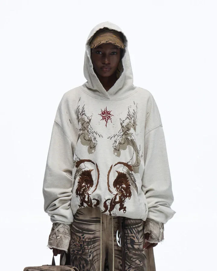 Personsoul Horse Print & Sun Totem Hoodie