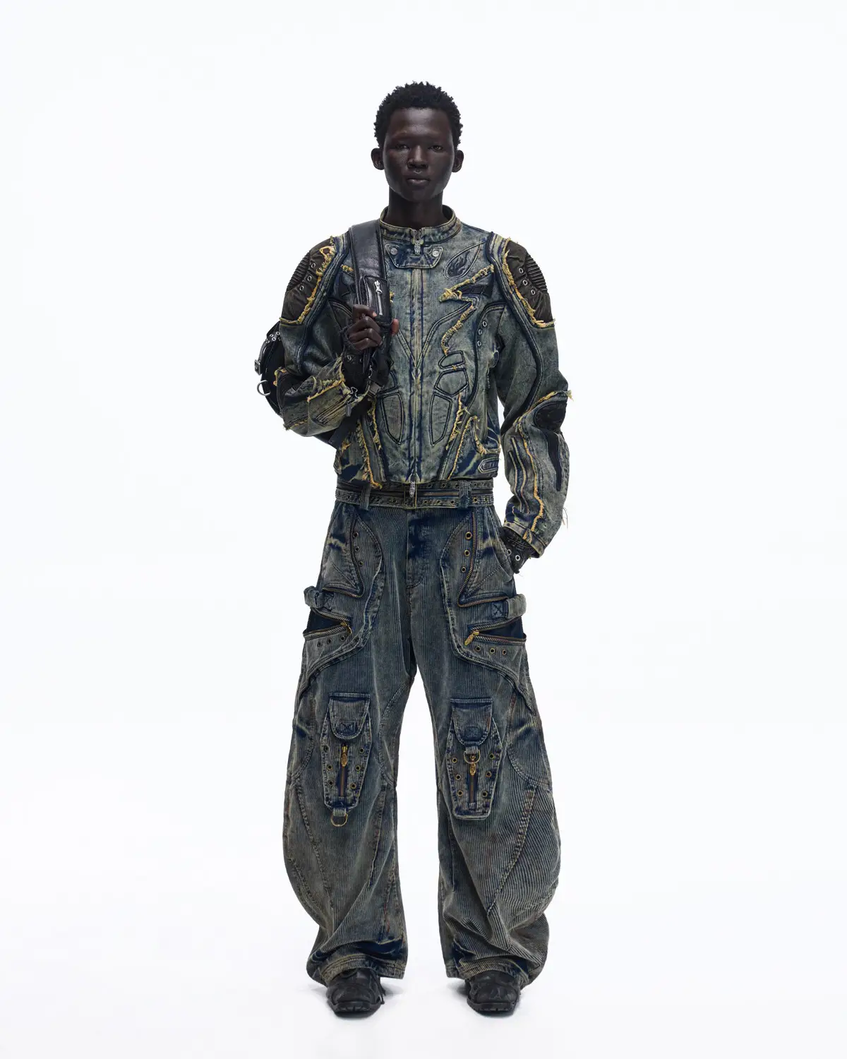 Personsoul Tiger Print Racing Denim Jacket