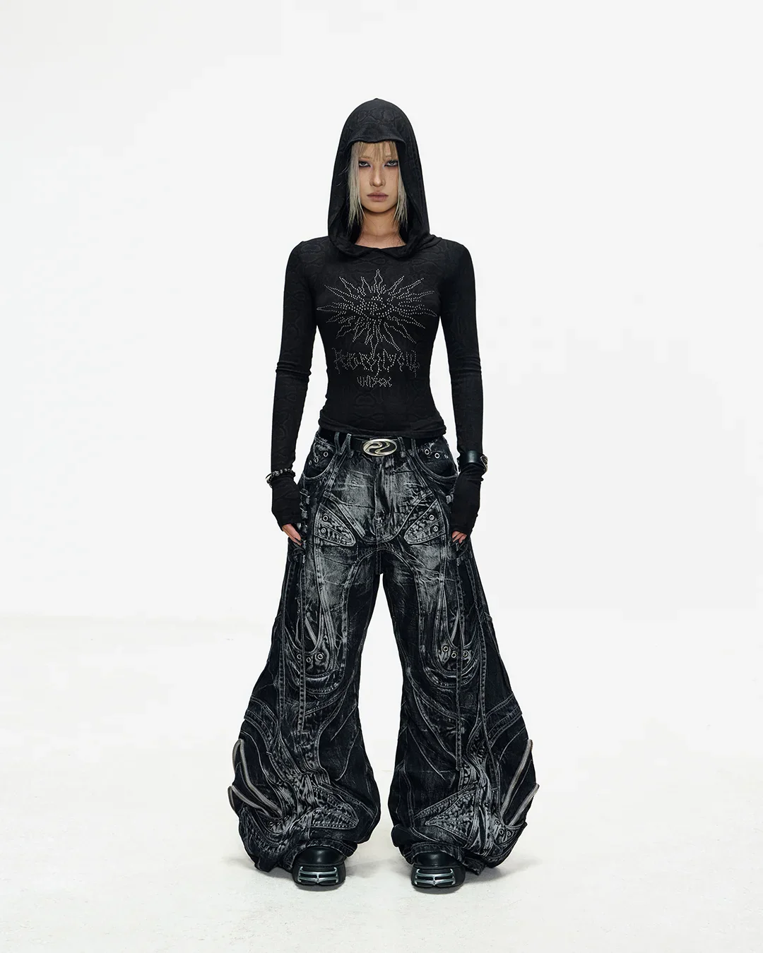 Deconstructed Exaggerated Flared Patchwork Jeans In Black