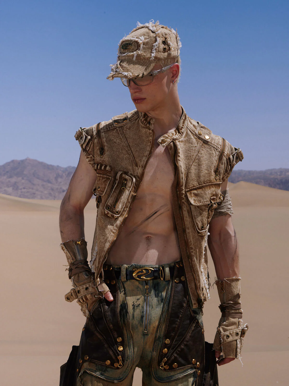 Personsoul Tactical Structure Denim Sleeveless Vest